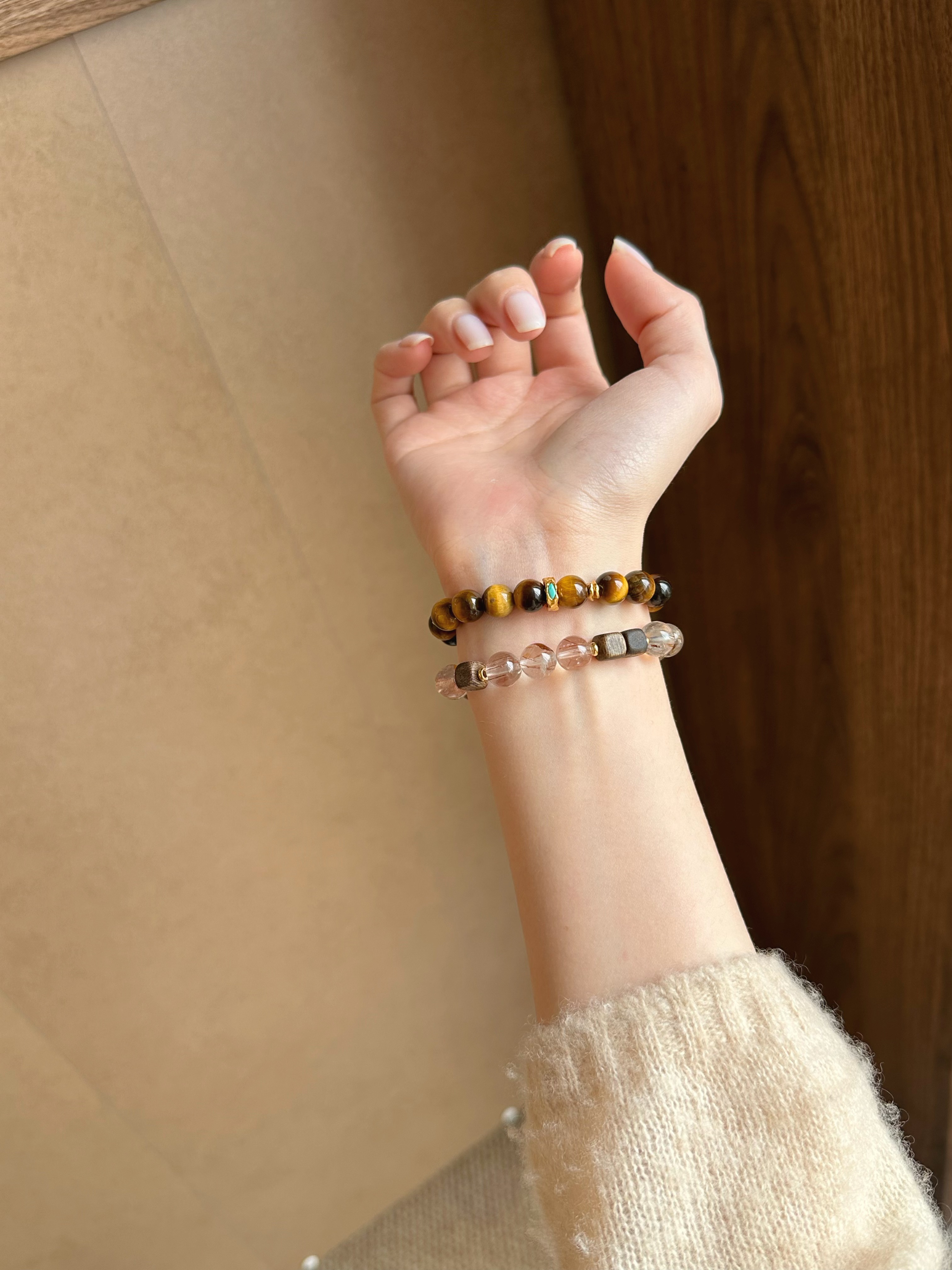 Taoist Wood Element Bracelet | Rowan「Auspicious Gold & Pagoda Tree」Black Rutilated Quartz & Agarwood Bracelet （ Wealth, Success & Protection）