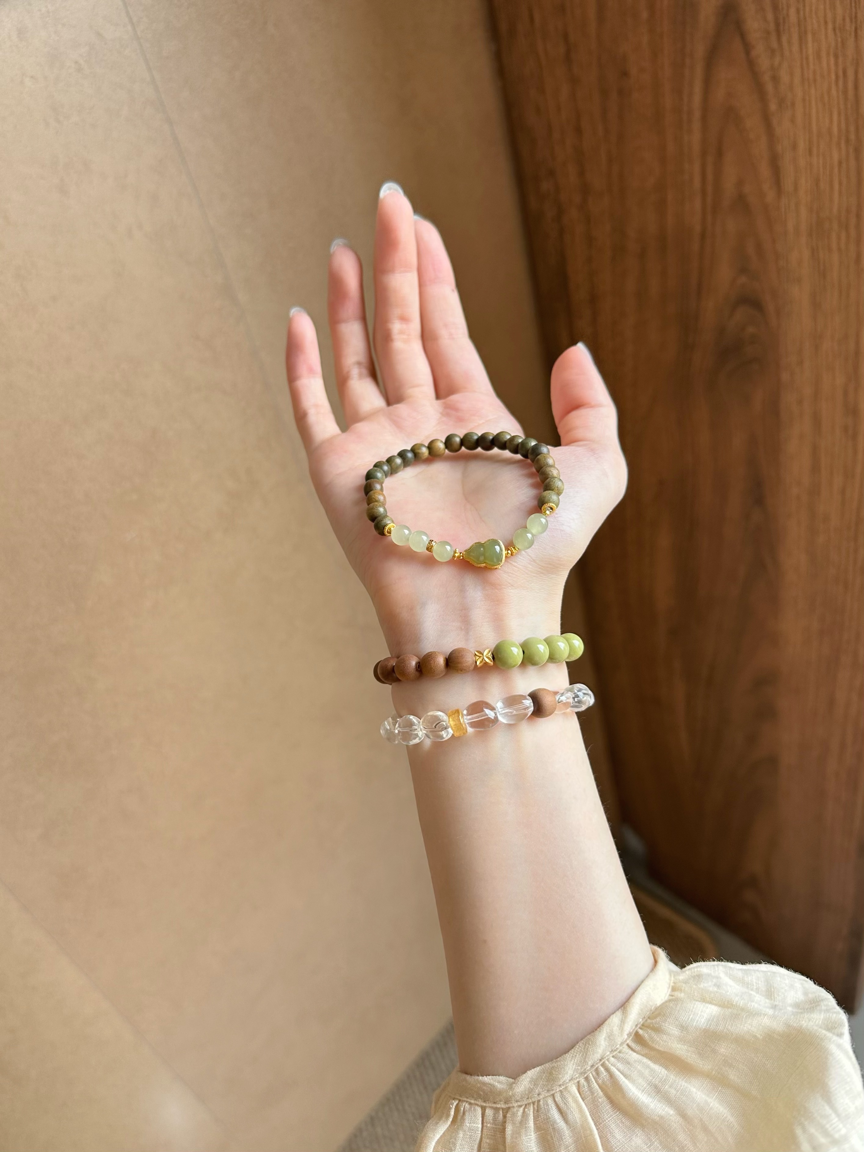 Taoist Wood Element Bracelet | Rowan「Rui'an」Hetian Jade & Green Sandalwood Bracelet（ Health, Luck & Protection）