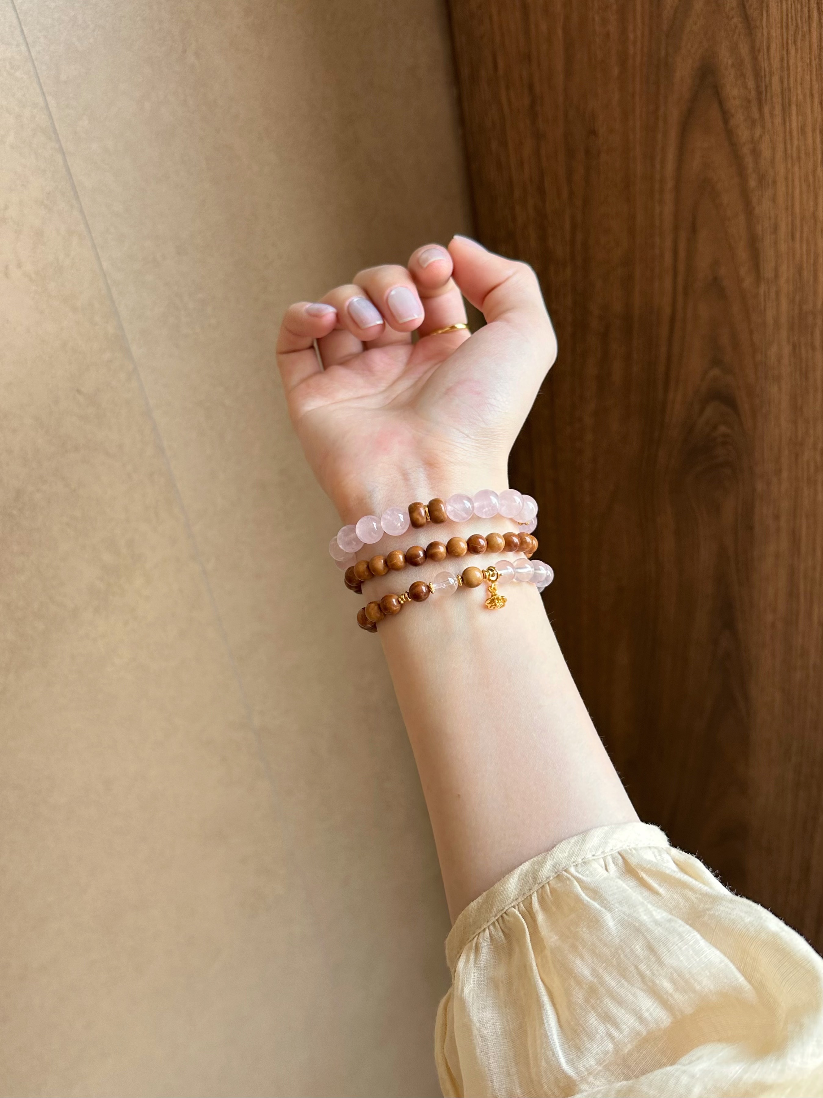 Taoist Earth Element Bracelet | Rowan「Jade Bloom」Rose Quartz & Cook Beads Bracelet （Protection, Love & Luck）