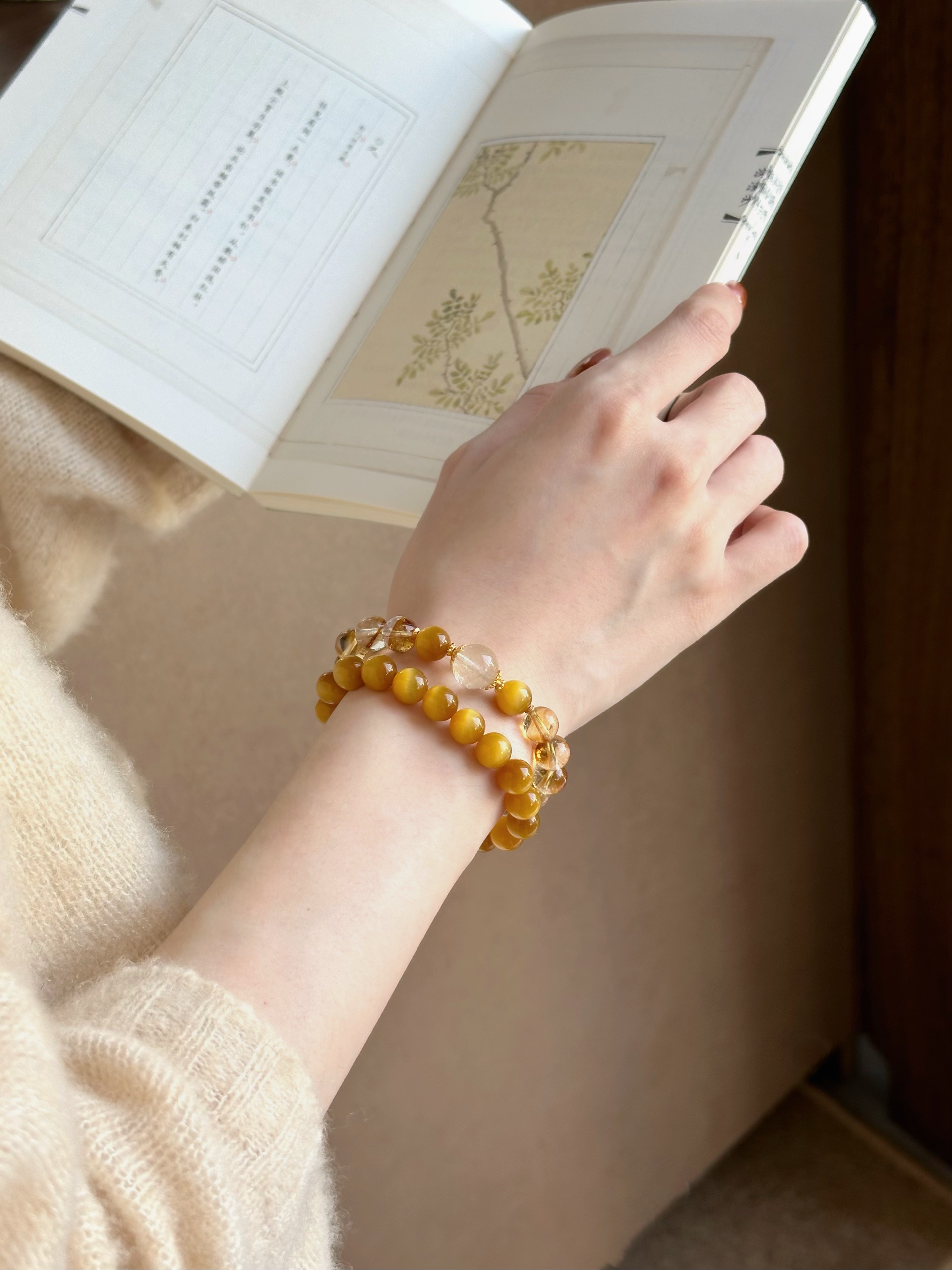Taoist Metal Element Bracelet | Rowan「Floating Radiance」Rutilated Quartz, Tiger's Eye & Citrine Bracelet （Wealth & Success）