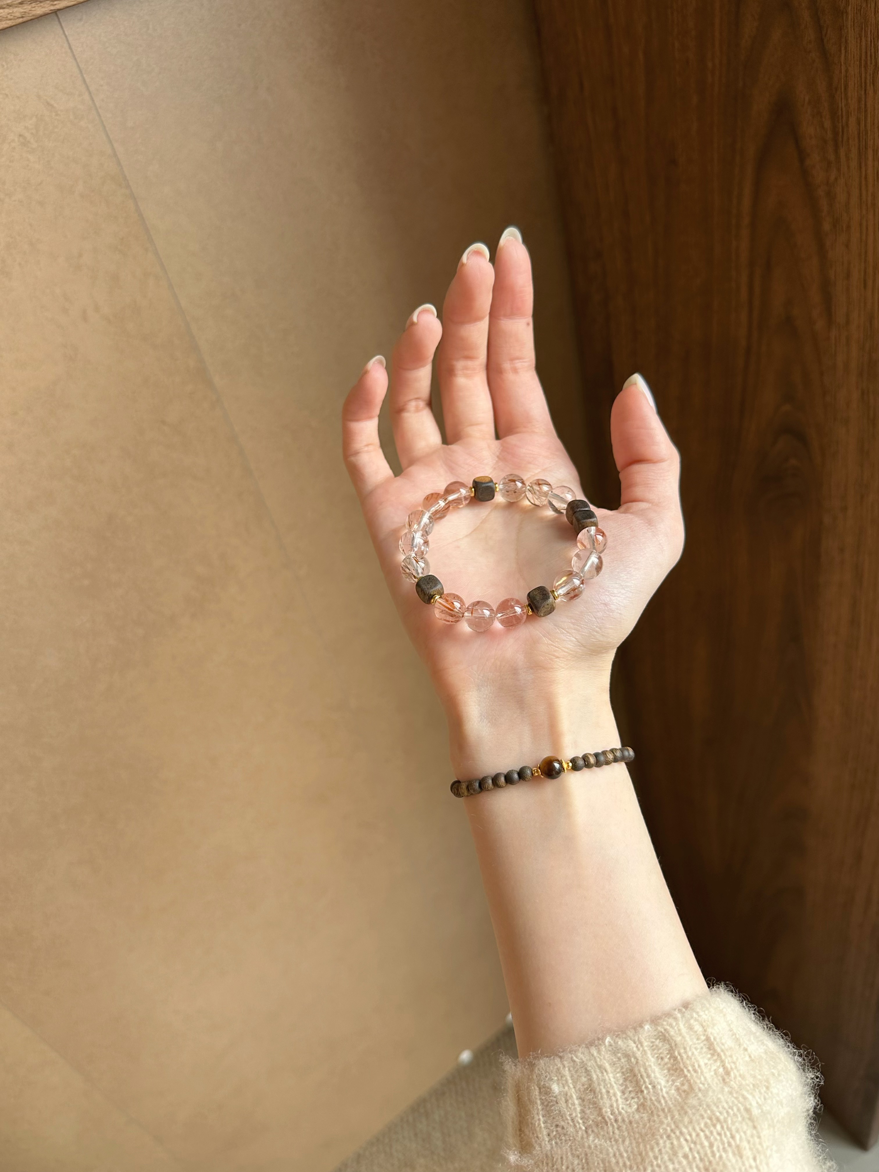 Taoist Wood Element Bracelet | Rowan「Auspicious Gold & Pagoda Tree」Black Rutilated Quartz & Agarwood Bracelet （ Wealth, Success & Protection）
