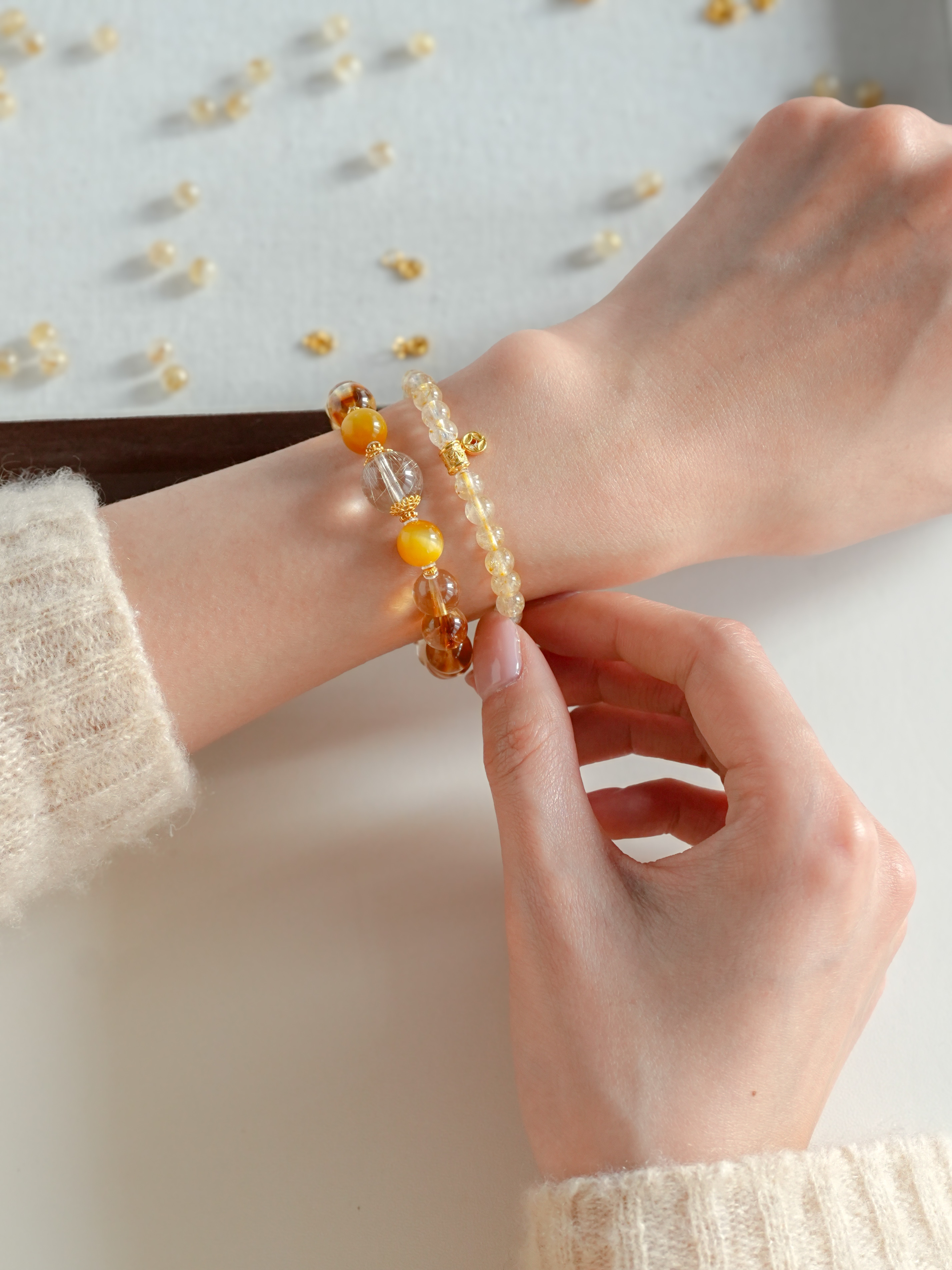 Taoist Metal Element Bracelet | Rowan「Clear Dream」Rutilated Quartz Bracele（Wealth & Success ）