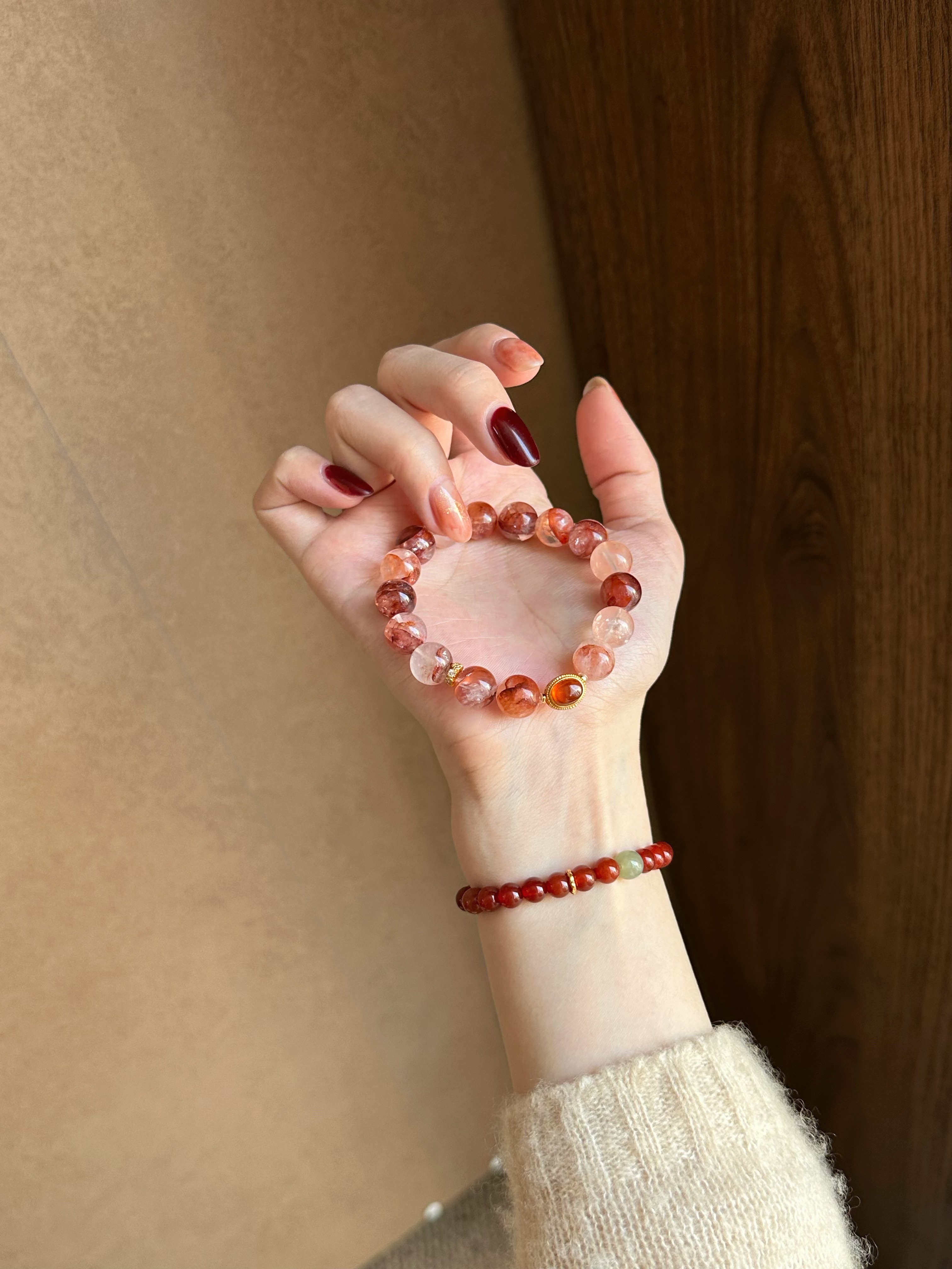 Taoist Fire Element Bracelet | Rowan「Crimson Carp」Red Phantom Quartz & Garnet (Bracelet for Protection)