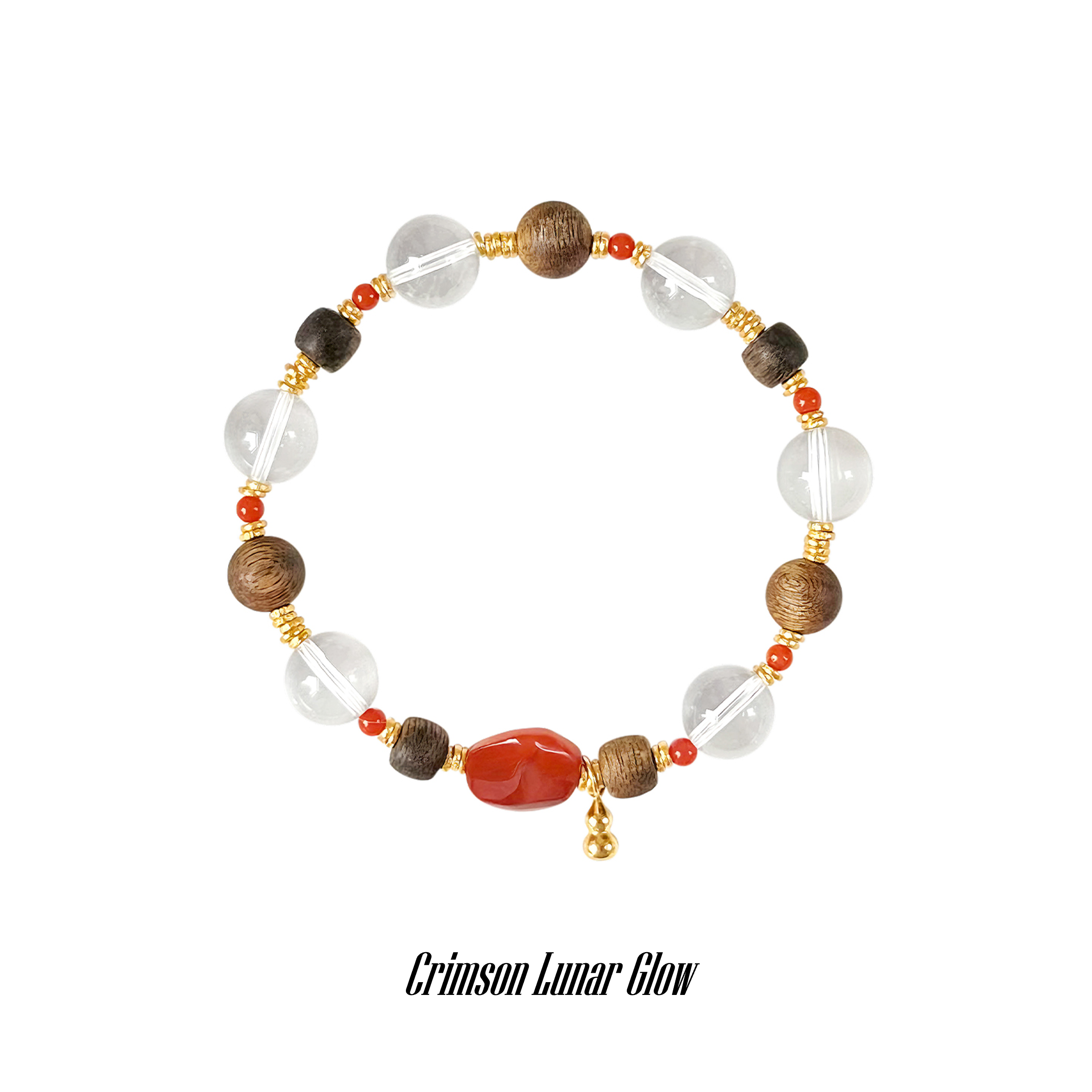 Taoist Metal Element Bracelet | Rowan「Crimson Lunar Glow」Clear Quartz, South Red Agate & Agarwood Bracelet （Clarity & Protection）