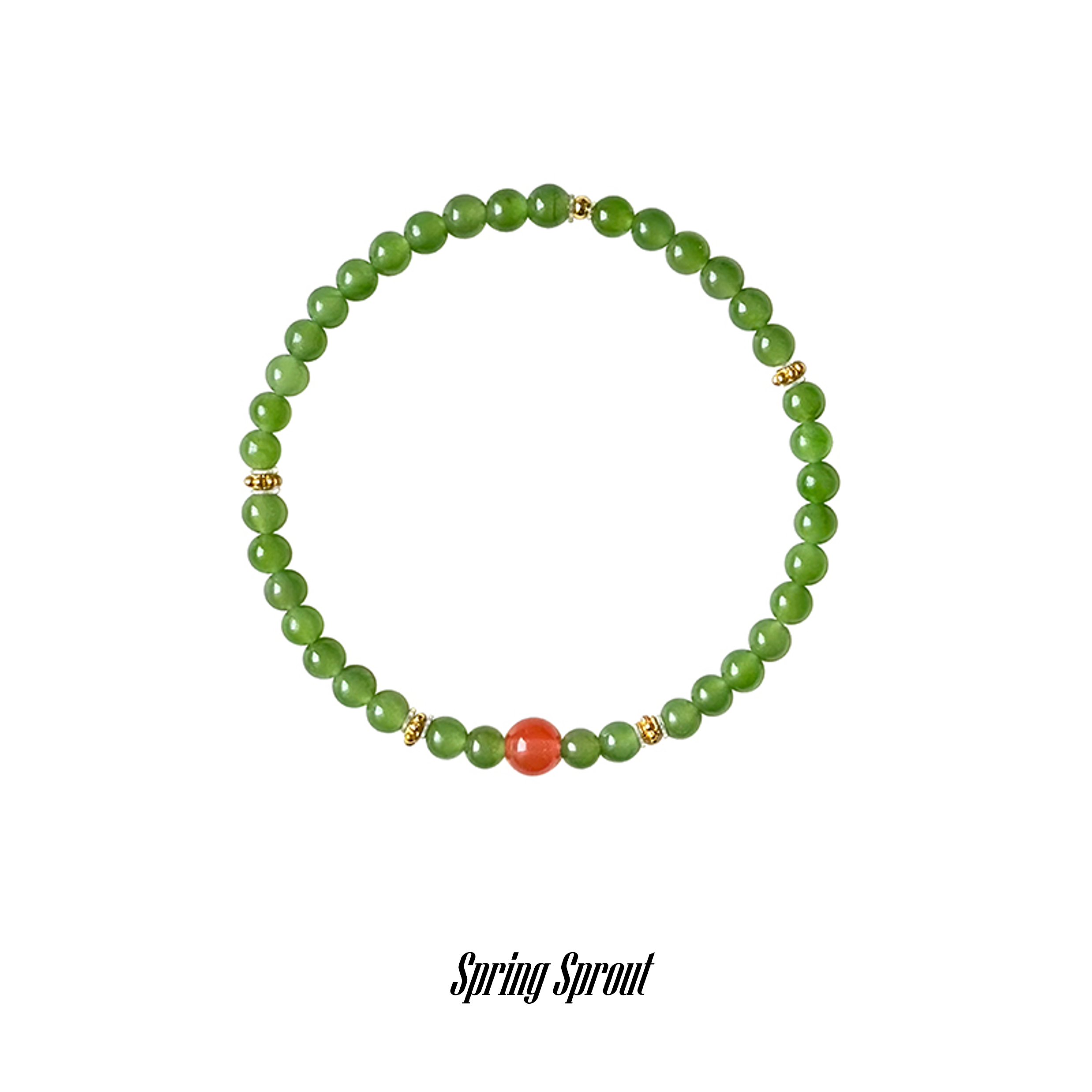 Taoist Wood Element Bracelet | Rowan「Spring Sprout」Jade & South Red Agate Bracelet（Health & Luck ）