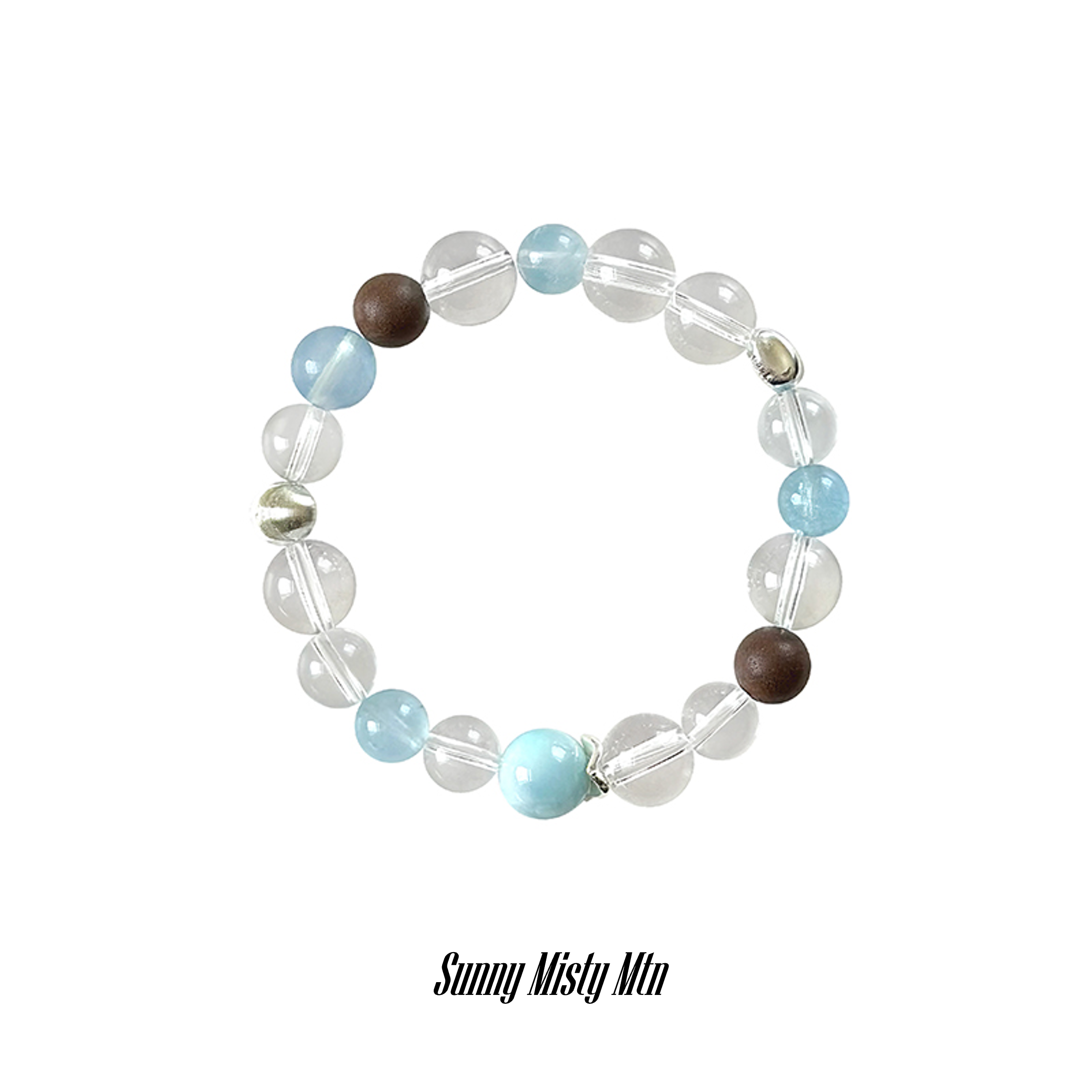 Taoist Water Element Bracelet | Rowan「Sunny Misty Mtn」Clear Quartz, Glacial Aquamarine & Larimar Bracelet （Protection, Health & Luck）
