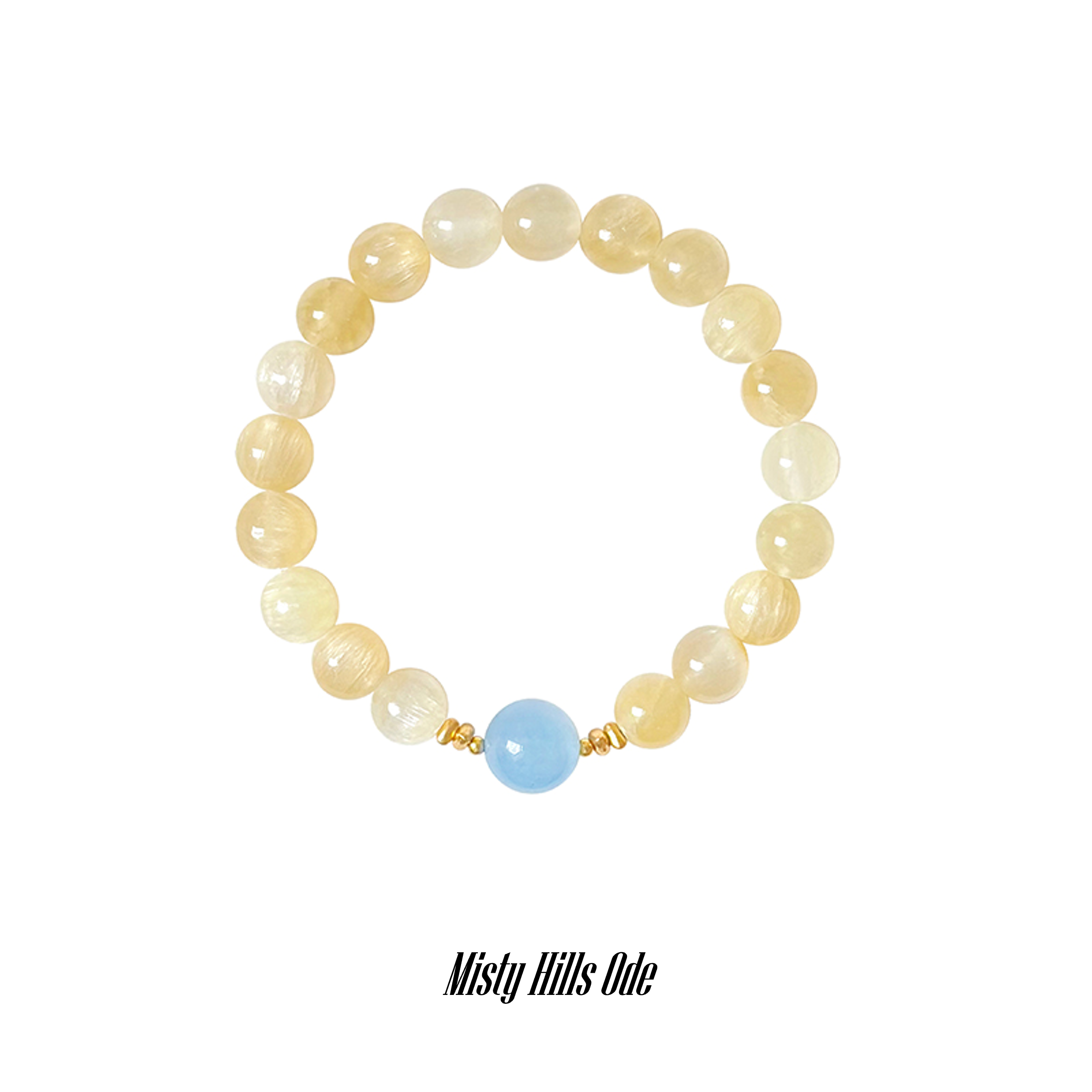 Taoist Earth Element Bracelet | Rowan「Misty Hills Ode」Yellow Calcite & Aquamarine Bracelet （ Protection, Health & Luck）