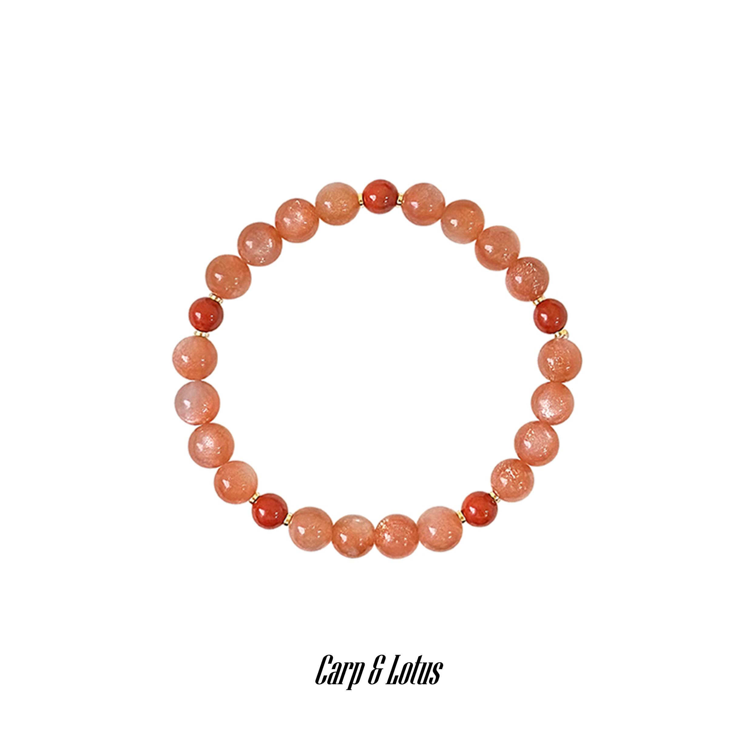 Taoist Fire Element Bracelet | Rowan「Carp & Lotus」Natural Sunstone & South Red Agate  (Luck & Protection)