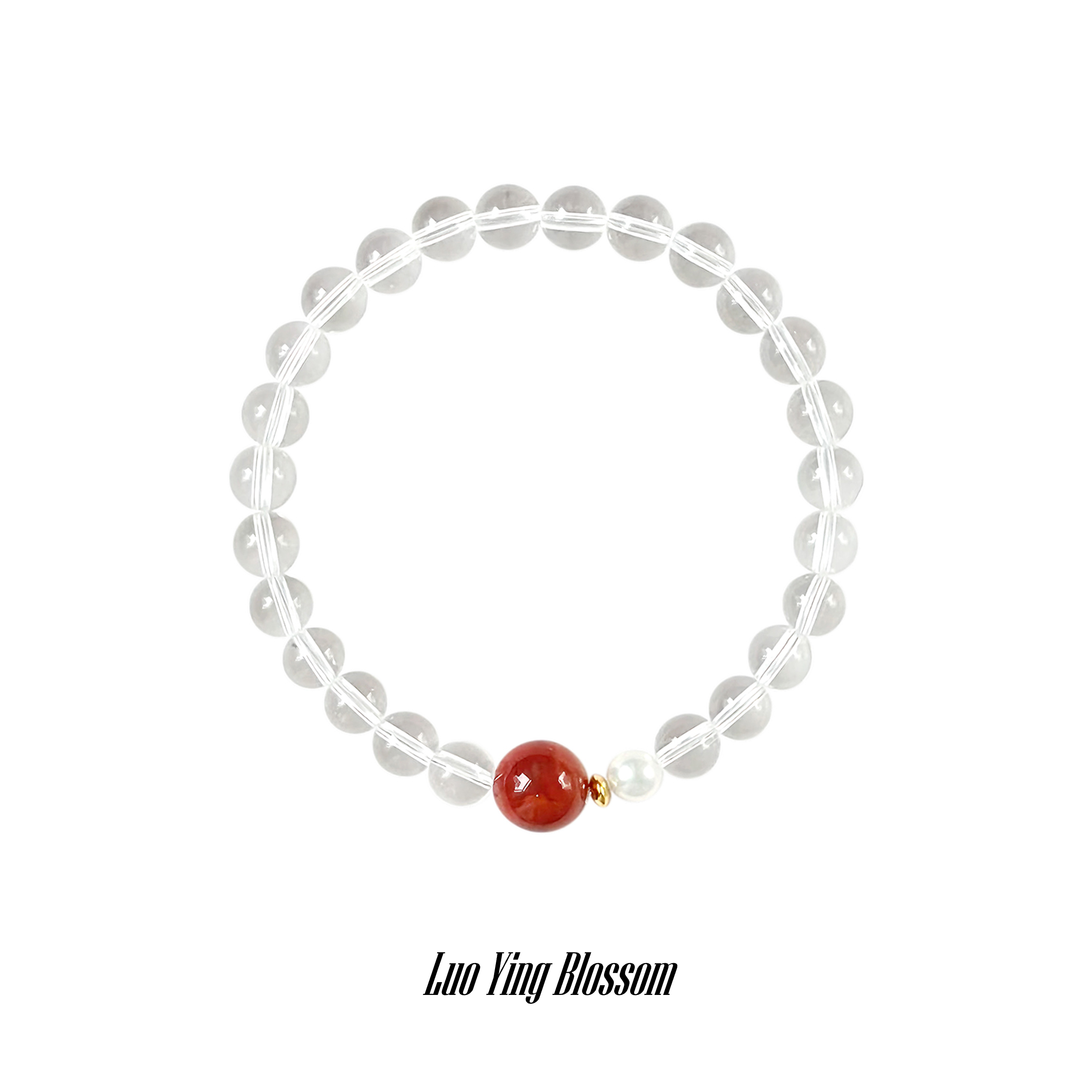 Taoist Metal Element Bracelet | Rowan「Luo Ying Blossom」Clear Quartz, South Red Agate & Natural Pearl Bracelet （Protecfion & Success ）