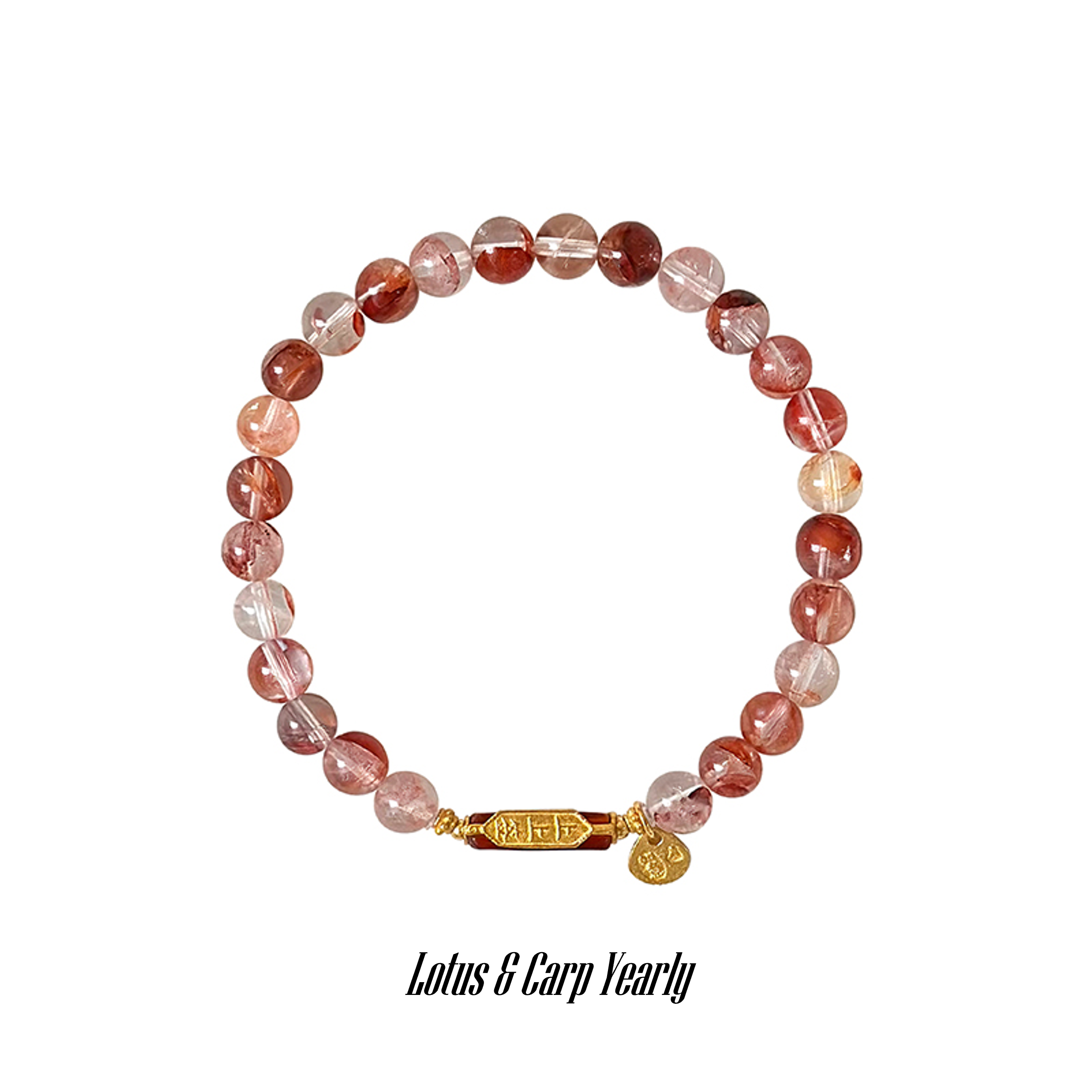 Taoist Fire Element Bracelet | Rowan「Lotus & Carp Yearly」Natural Red Phantom Quartz Bracelet (Luck & Protection)