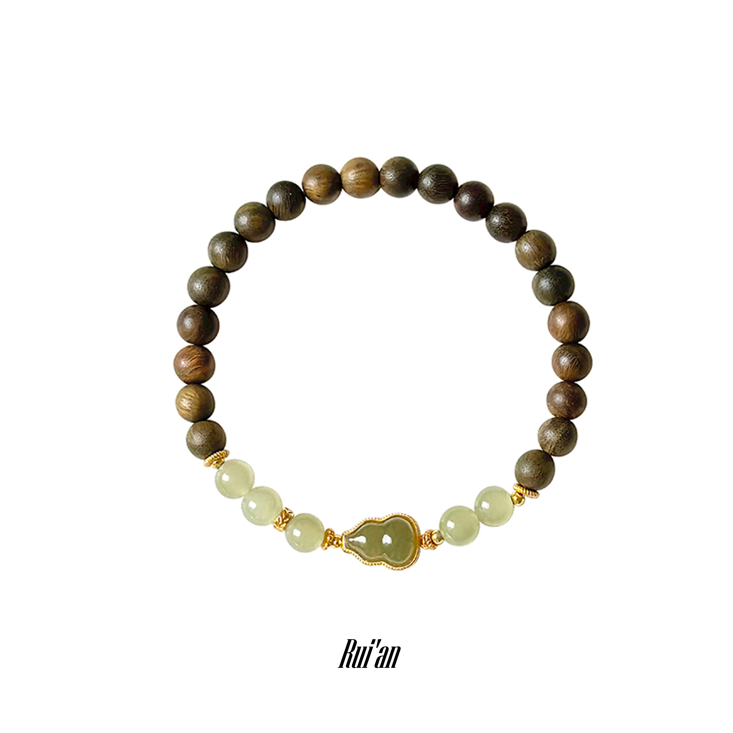 Taoist Wood Element Bracelet | Rowan「Rui'an」Hetian Jade & Green Sandalwood Bracelet（ Health, Luck & Protection）