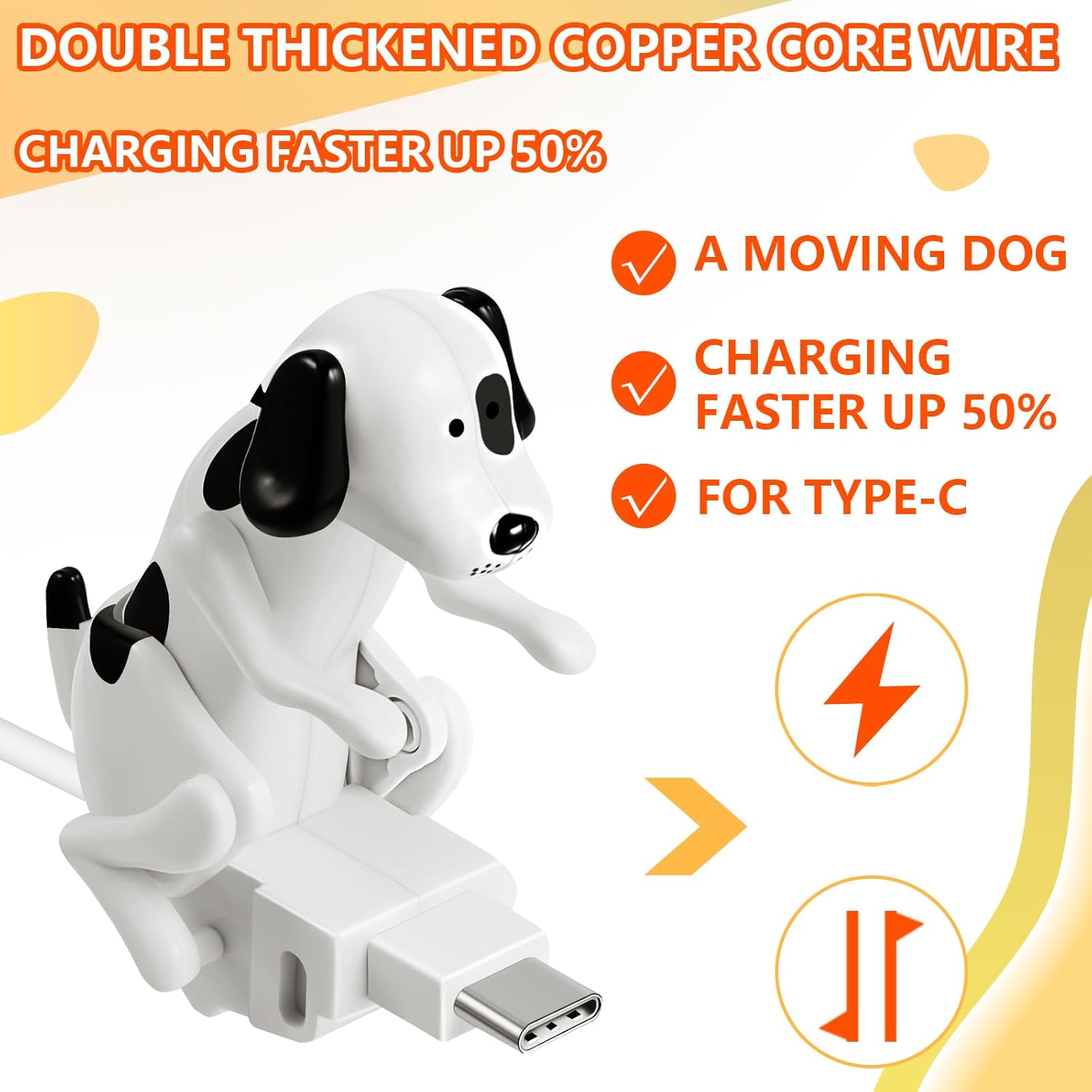Naughty Spotted Dog Charging Cable, Cheeky Swinging Dog Fast Charge Type-C Cord