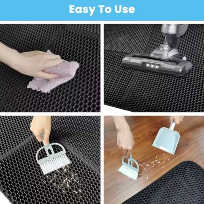 1 Pack Large 30x22 Inch Foldable Cat Litter Mat with Dustpan & Brush Set