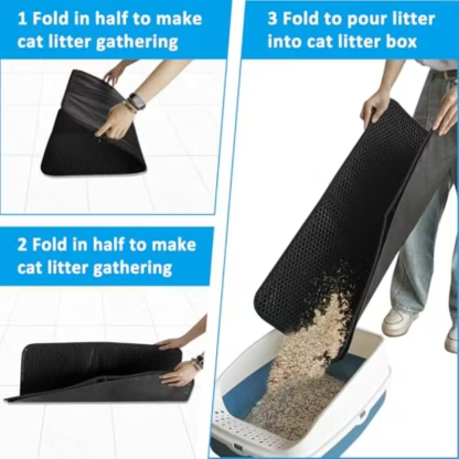 1 Pack Large 30x22 Inch Foldable Cat Litter Mat with Dustpan & Brush Set