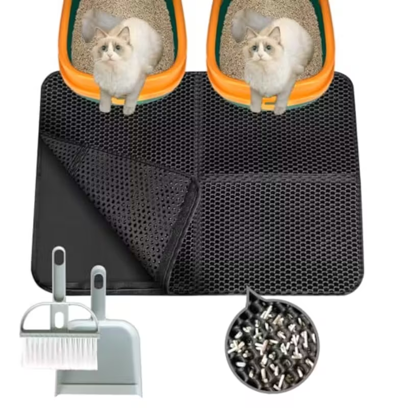 1 Pack Large 30x22 Inch Foldable Cat Litter Mat with Dustpan & Brush Set