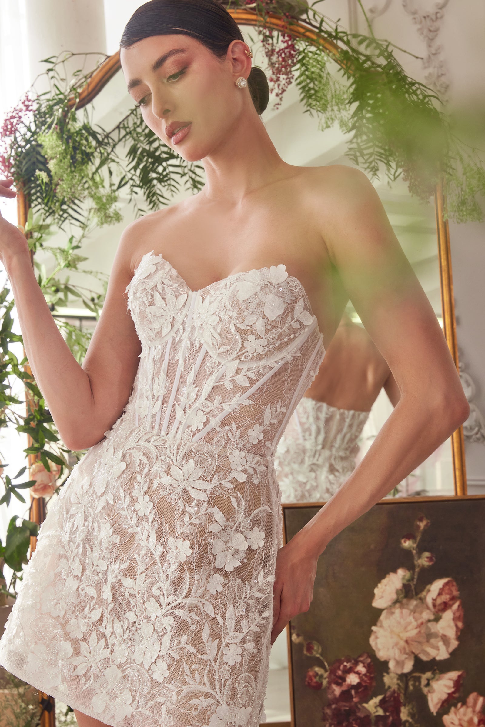 WL084 - STRAPLESS SHORT LACE MIDI WEDDING DRESS - Andrea & Leo-Vavasi