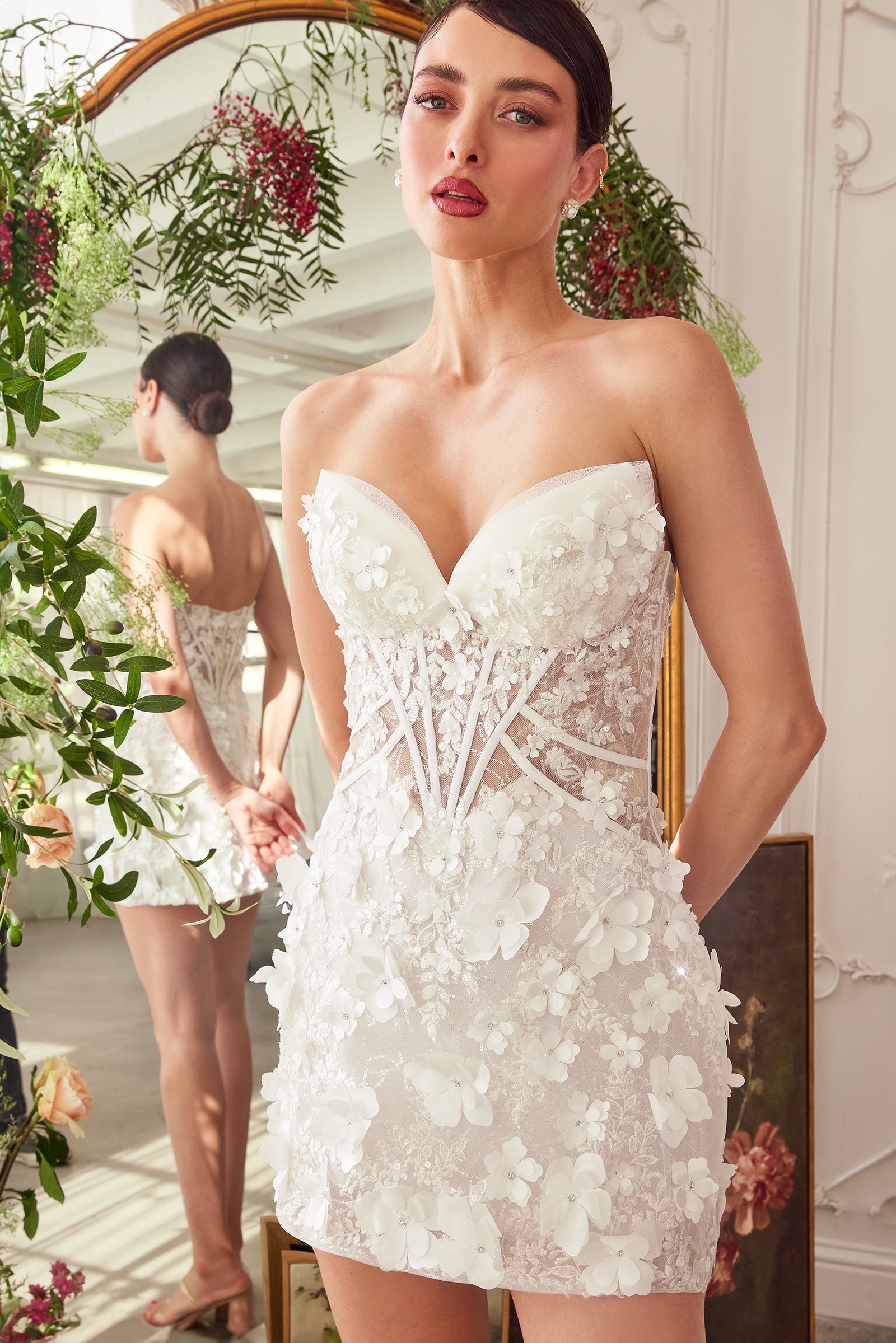 WL083 - DEEP SWEETHEART STRAPLESS MIDI SHORT BRIDAL DRESS - Andrea & Leo-Vavasi