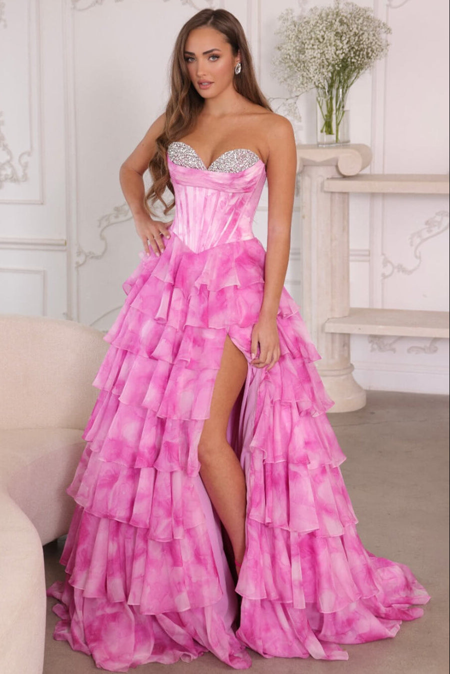 26442 - Ava Presley - Watercolor Layered Ball Gown-Vavasi