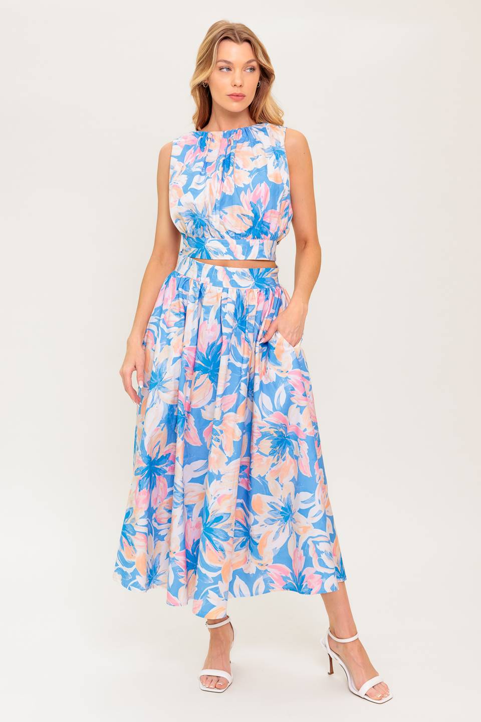 SUMMER HARMONY TIE TOP & SKIRT SET - POWDER BLUE - FINAL SALE-Vavasi