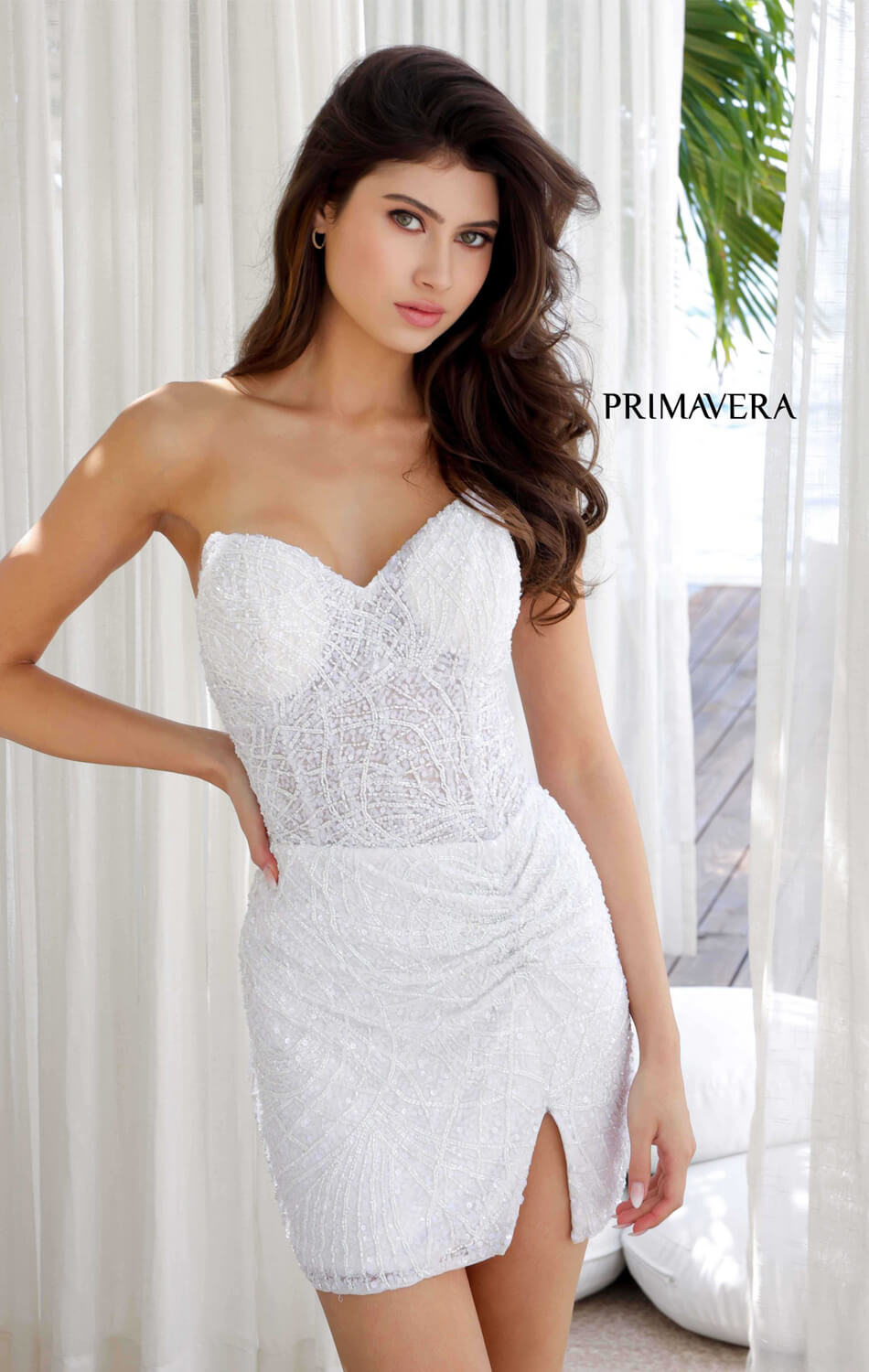 4201 - Primavera - Strapless Sweetheart Sequin & Beaded Mini Dress-Vavasi