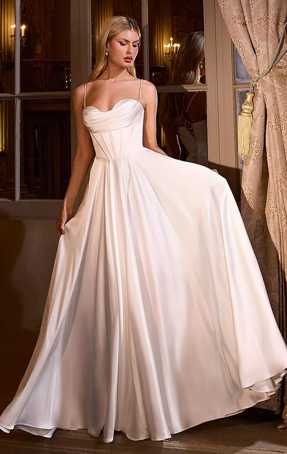 COSIMA GOWN - LUXE SATIN A-LINE CORSET DRESS - OFF WHITE-Vavasi