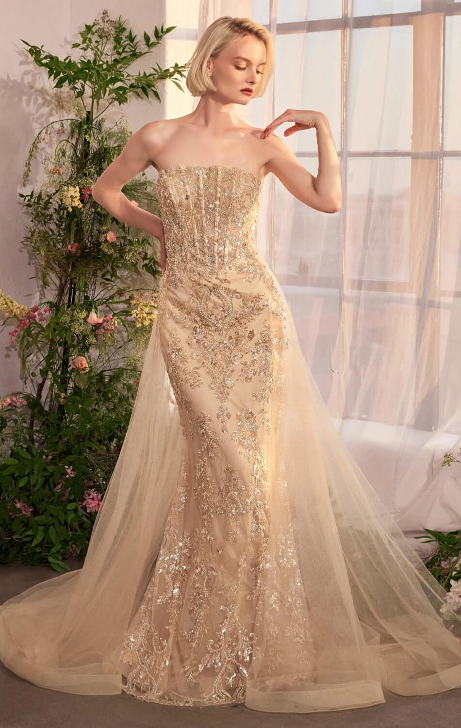 A1365 - Strapless Glitter Gown with Overskirt - Andrea & Leo-Vavasi