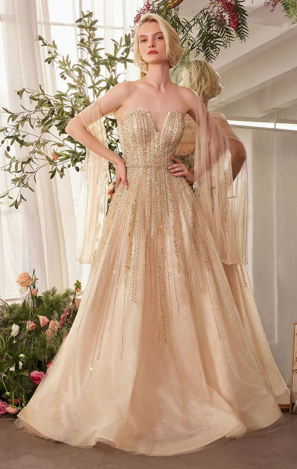 A1369 - STRAPLESS BEADED A-LINE DRESS - Andrea & Leo-Vavasi