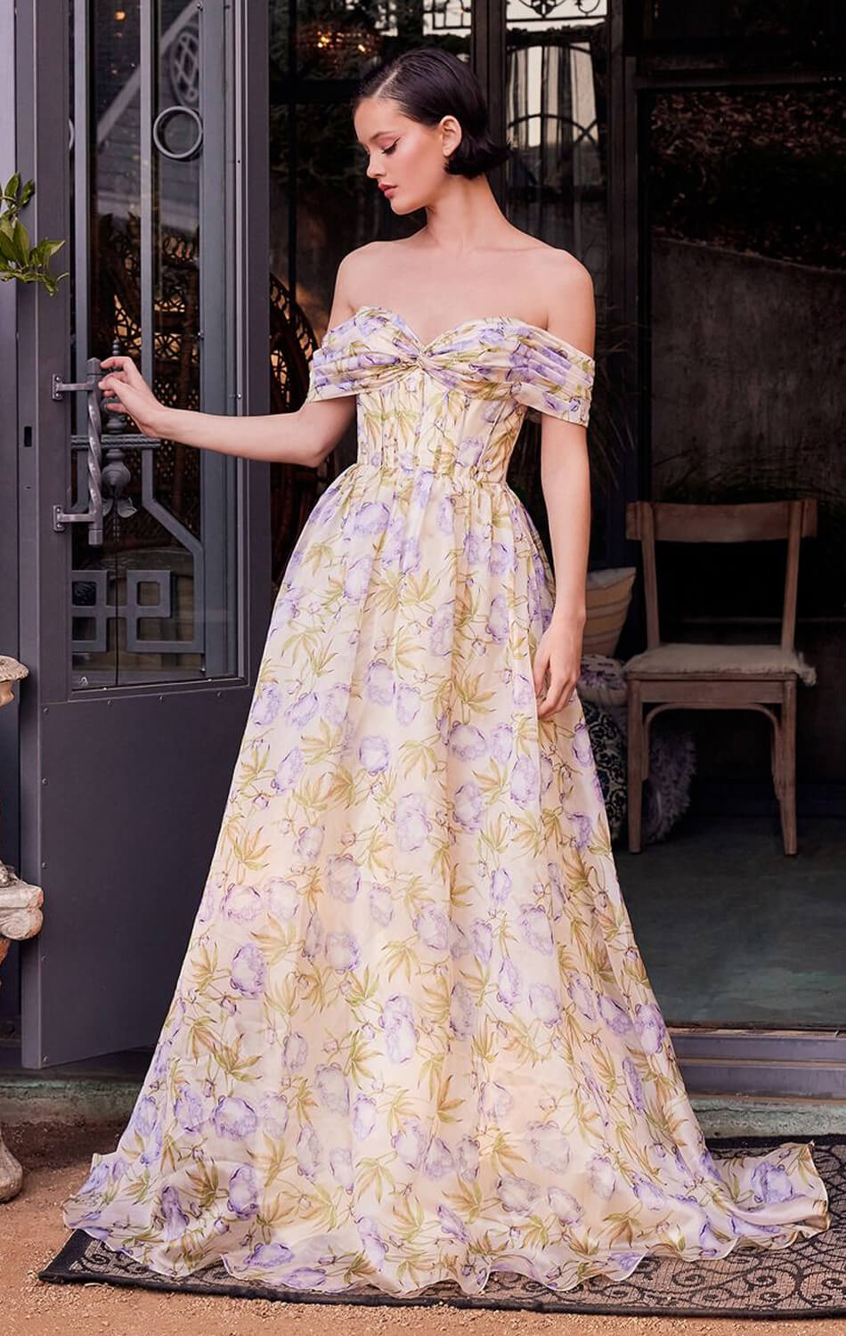 A1466 - FLORAL PRINTED OFF THE SHOULDER A-LINE DRESS - Andrea & Leo-Vavasi