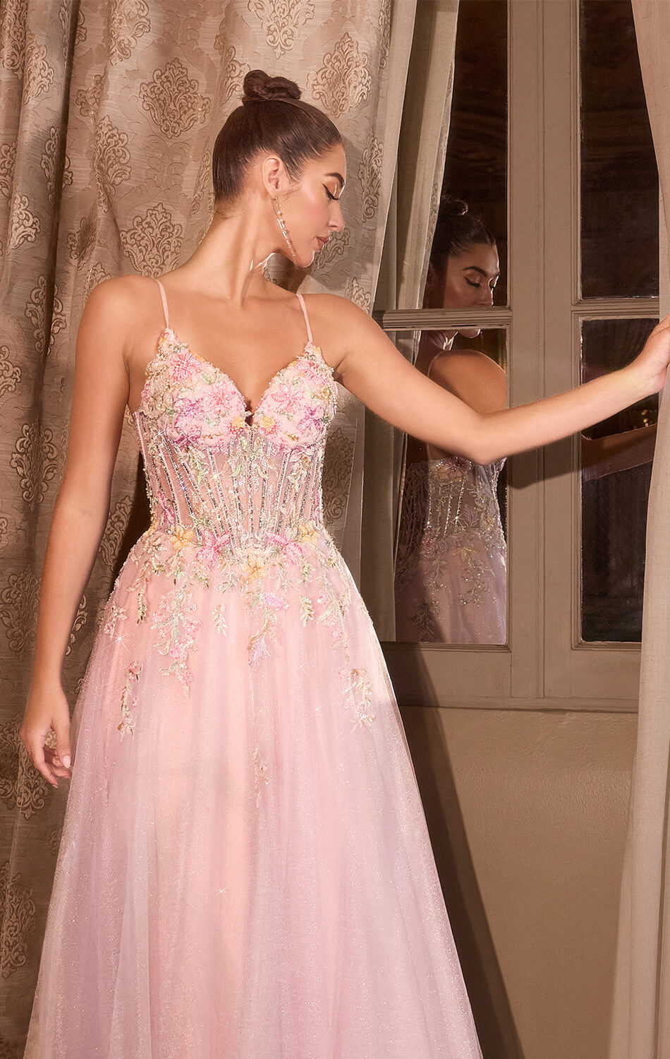 A1477 - FLORAL GLITTER TULLE BALL GOWN - ANDREA & LEO-Vavasi