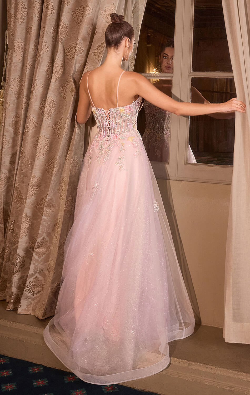 A1477 - FLORAL GLITTER TULLE BALL GOWN - ANDREA & LEO-Vavasi