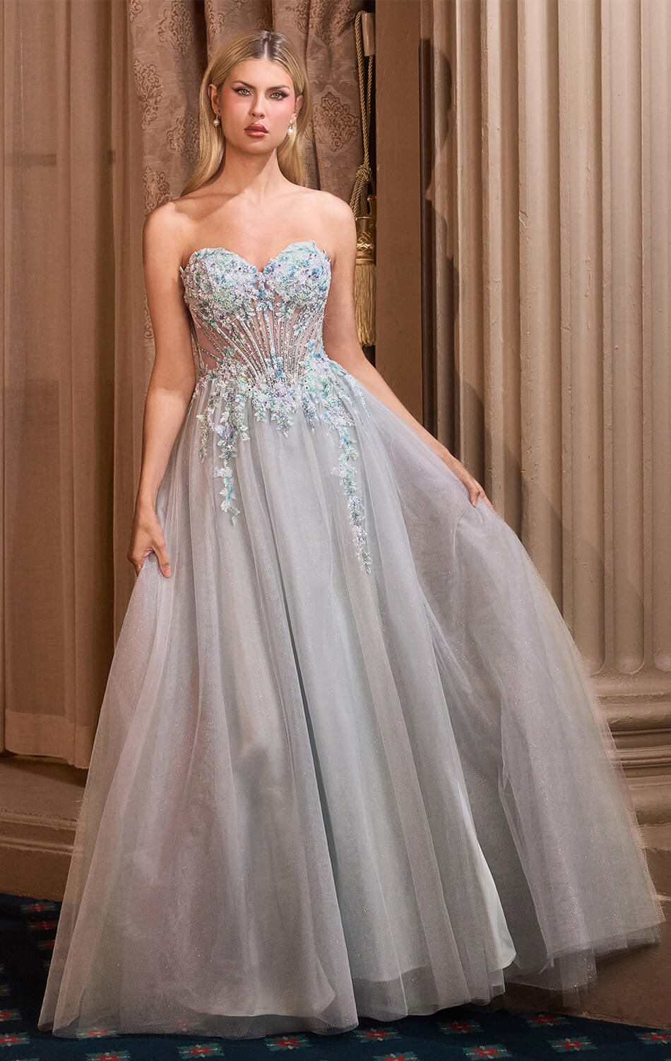 A1478 - FAIRYTALE FLORAL GLITTER TULLE BALL GOWN - ANDREA & LEO-Vavasi