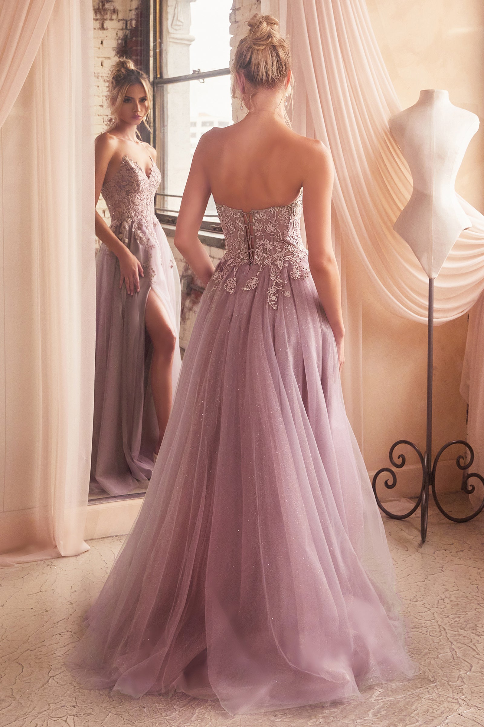 ELLEN GOWN - STRAPLESS A-LINE LACE & TULLE DRESS-Vavasi