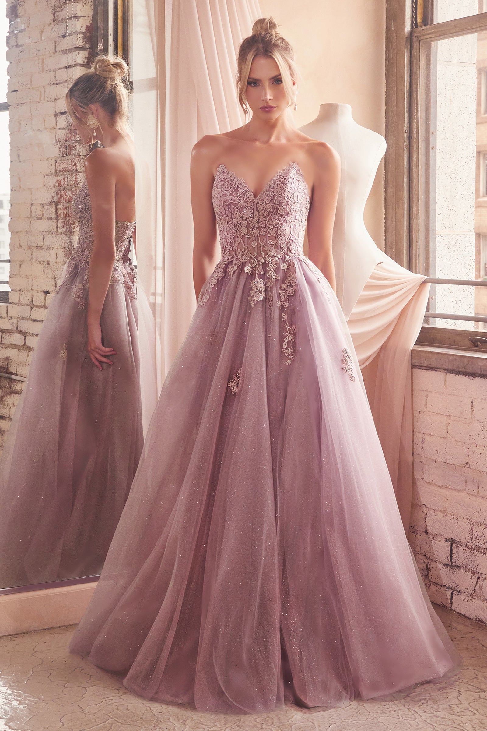 ELLEN GOWN - STRAPLESS A-LINE LACE & TULLE DRESS-Vavasi