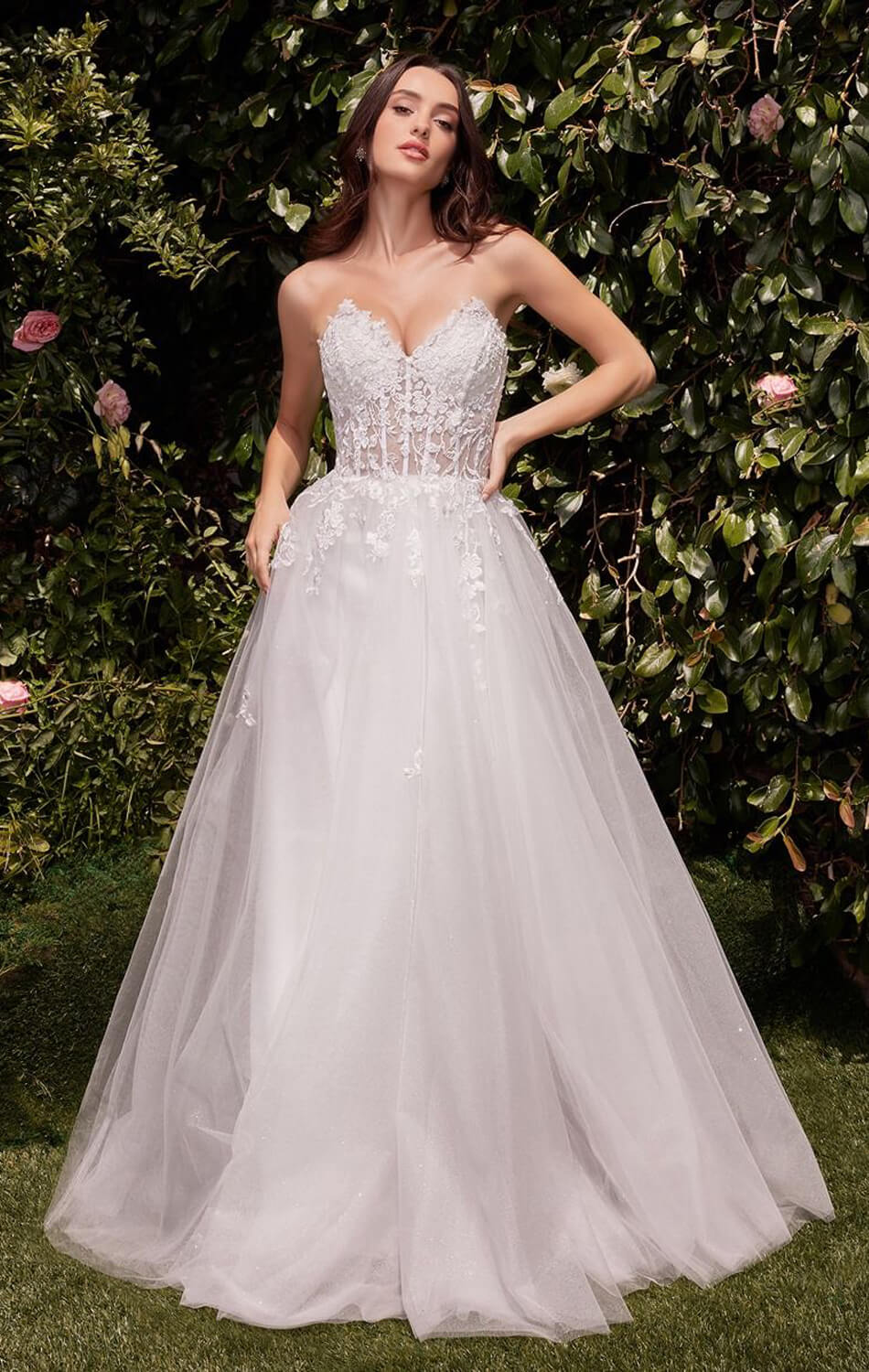 ELLEN GOWN - OFF WHITE - STRAPLESS A-LINE LACE & TULLE DRESS-Vavasi