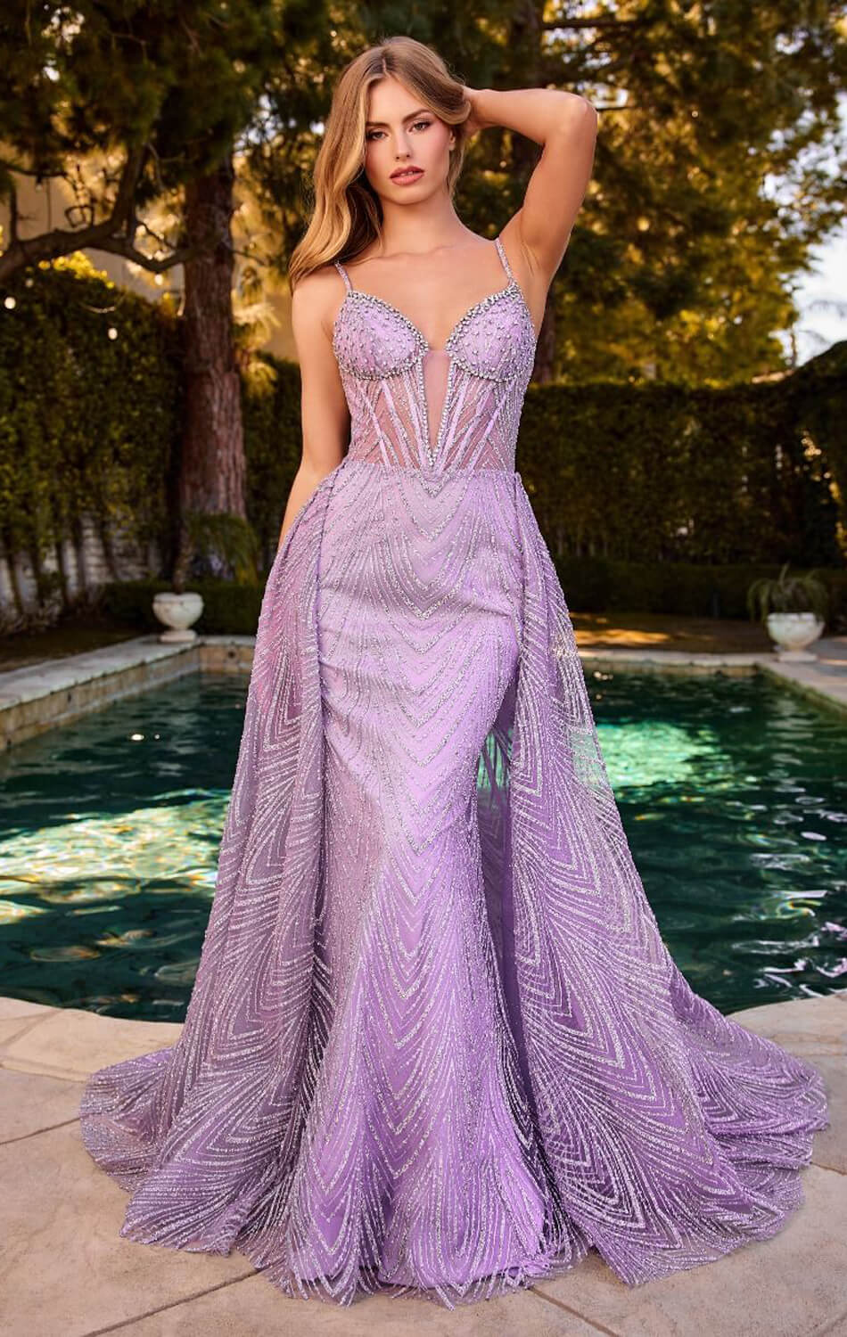 ANTONIA GOWN - GLITTER PRINTED FITTED DRESS WITH OVERSKIRT-Vavasi