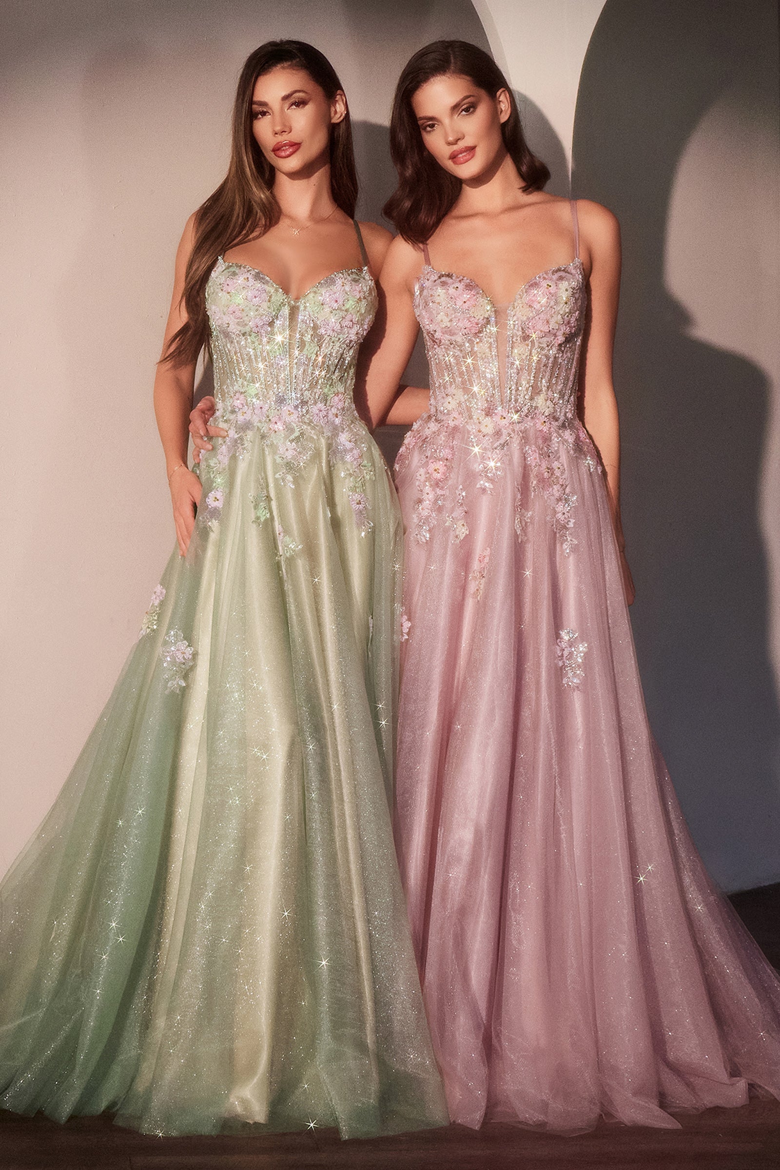 MEADOW GOWN - FLORAL A-LINE LAYERED GLITTER TULLE DRESS-Vavasi
