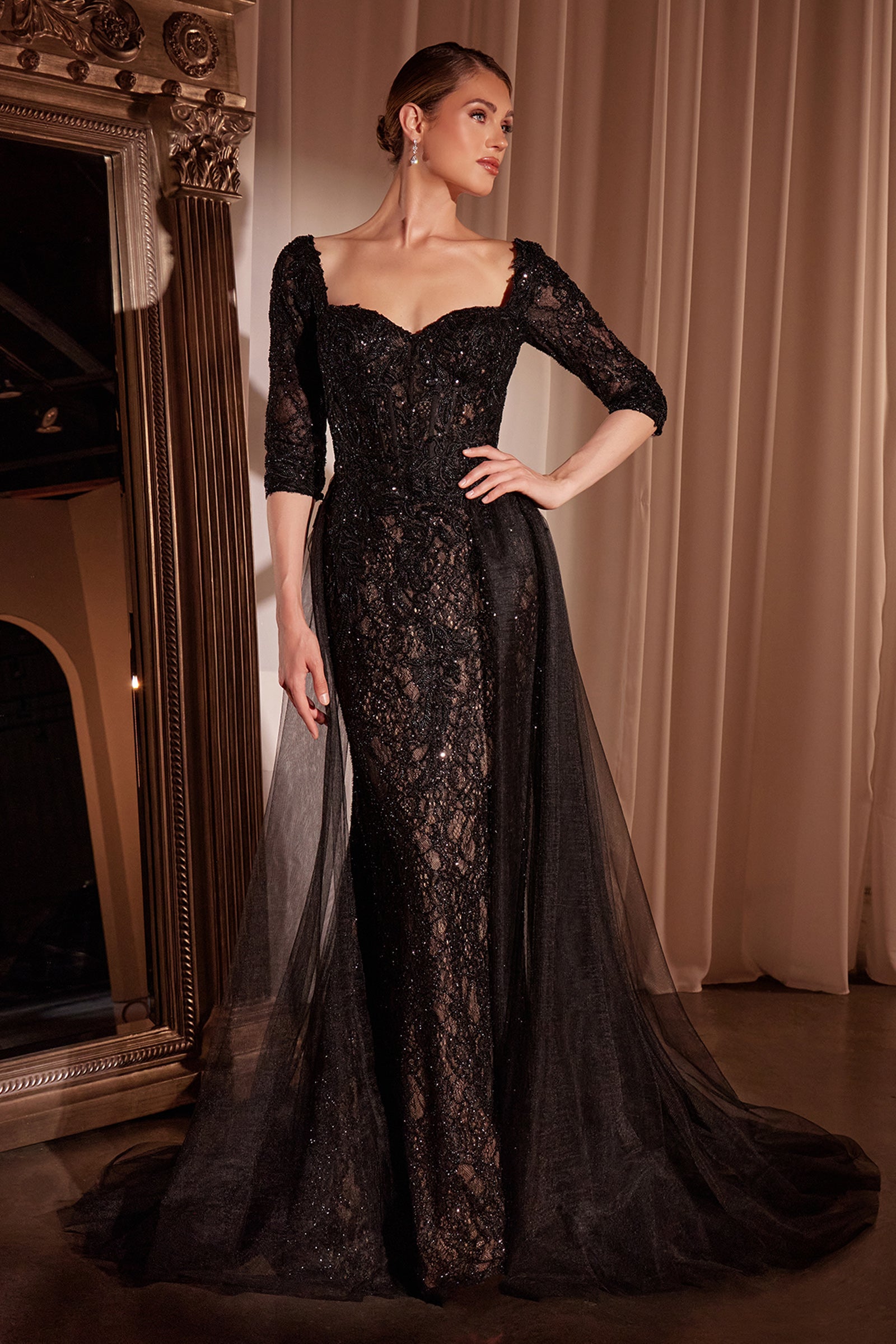 Liesel Gown - LONG SLEEVE LACE FITTED DRESS & OVERSKIRT-Vavasi