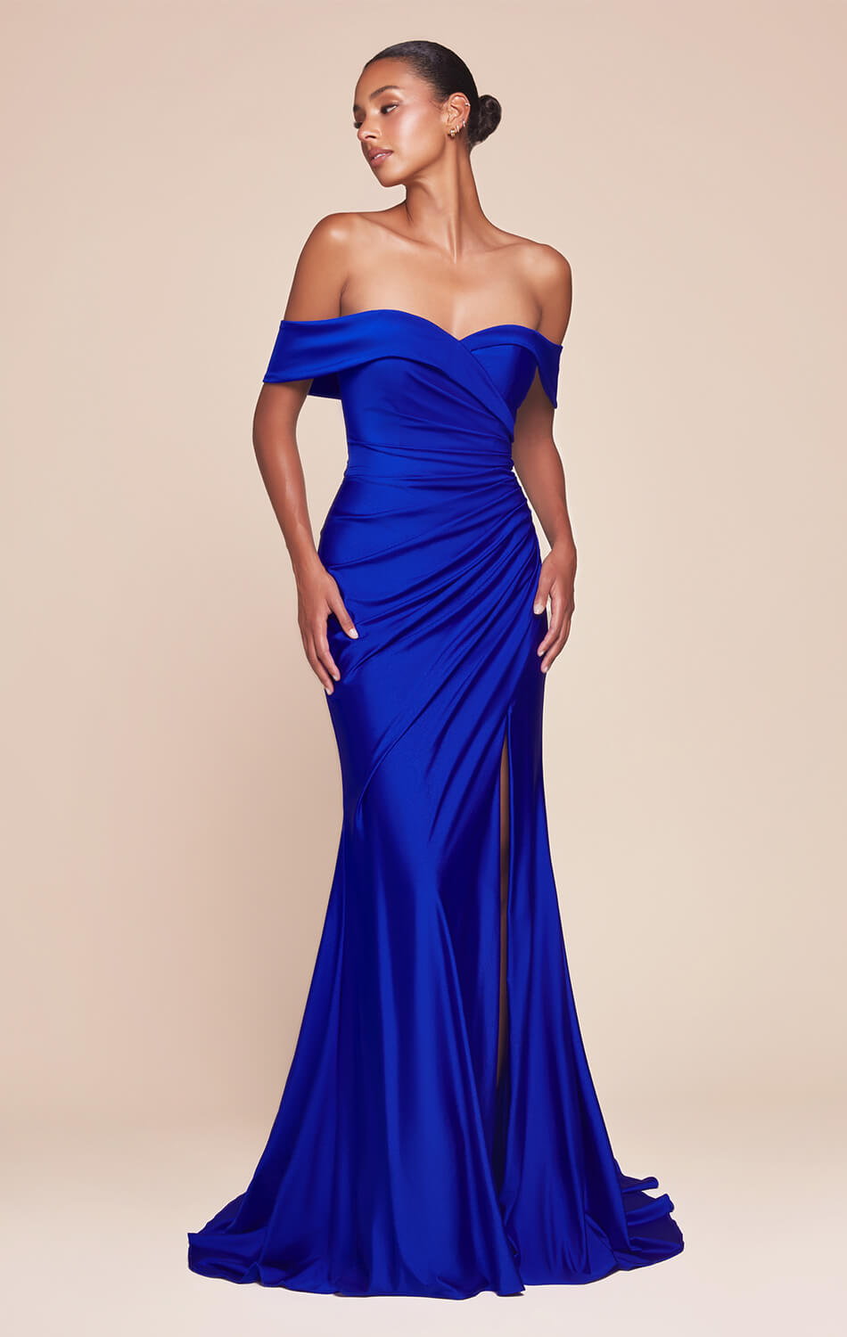 Freya Gown - Royal - OFF THE SHOULDER STRETCH SPANDEX DRESS-Vavasi