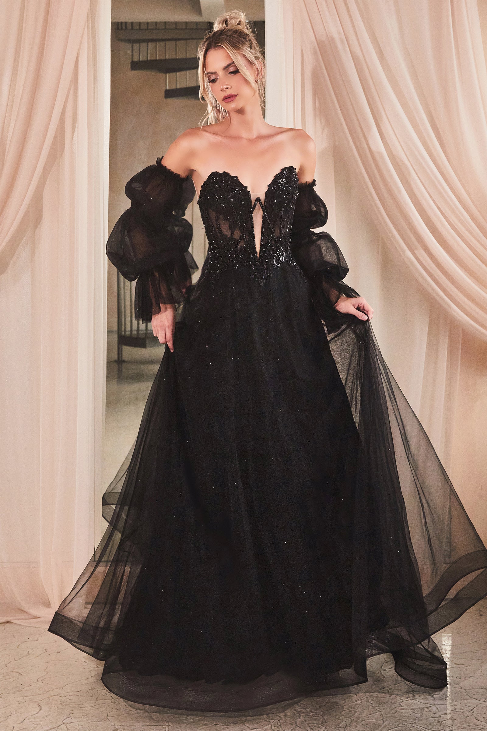 LACHLAN GOWN - STRAPLESS BALL GOWN WITH REMOVABLE SLEEVES-Vavasi