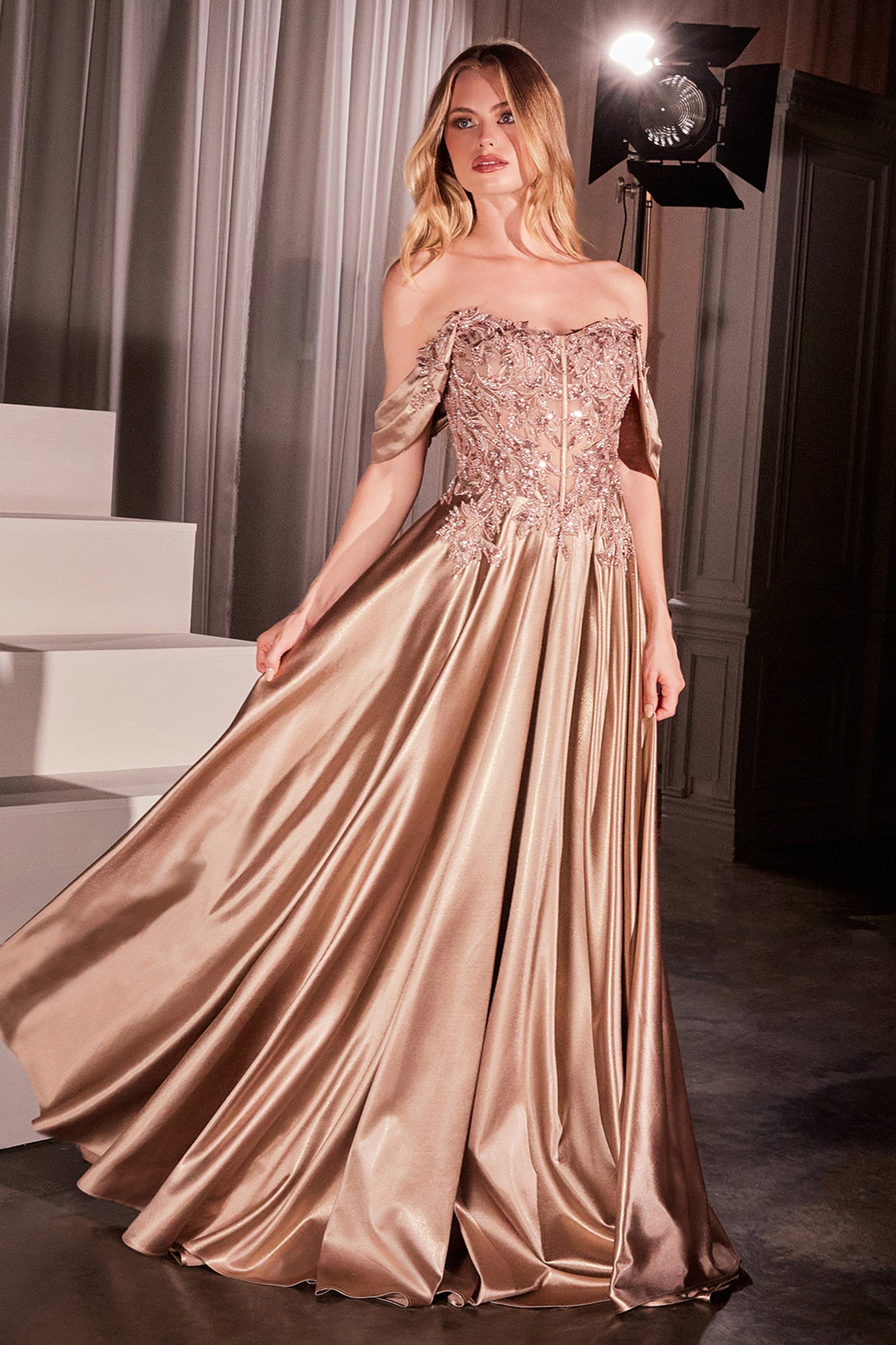 Bronwyn Gown - Off-the-Shoulder Lace & Satin A-Line Dress-Vavasi