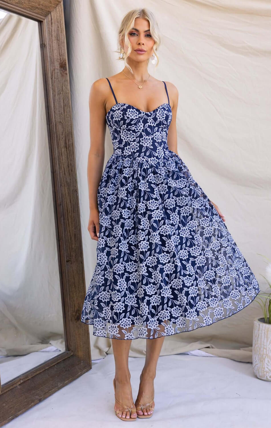 BLOSSOM MIDI DRESS - NAVY BLUE-Vavasi