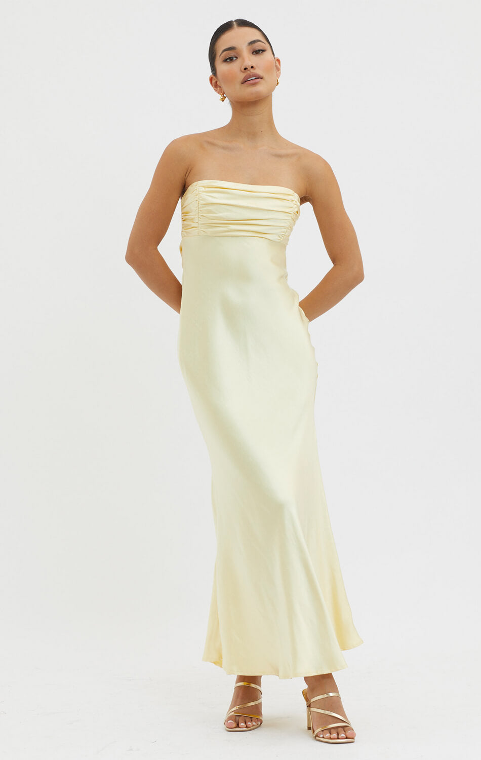 Matlyn Maxi Dress - Sun - Metallic Strapless Maxi Dress With Tie Back-Vavasi