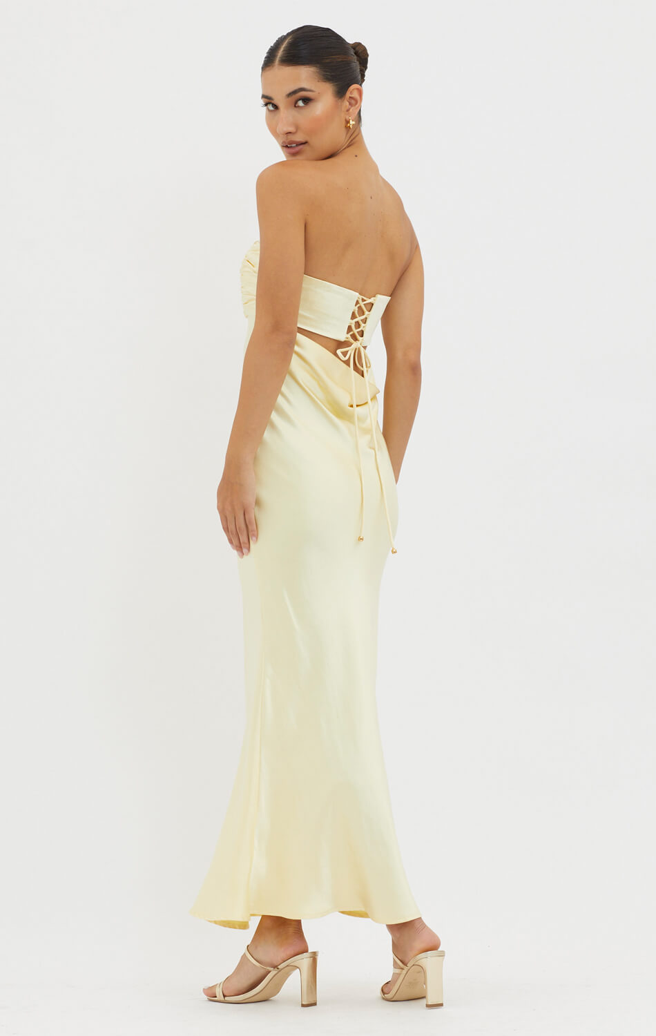 Matlyn Maxi Dress - Sun - Metallic Strapless Maxi Dress With Tie Back-Vavasi