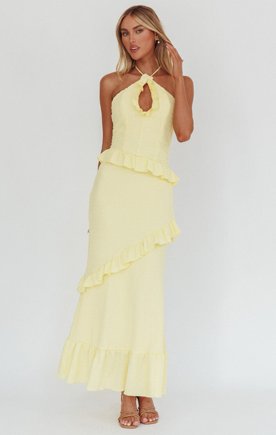NADIA HALTER MAXI DRESS - LEMON YELLOW-Vavasi