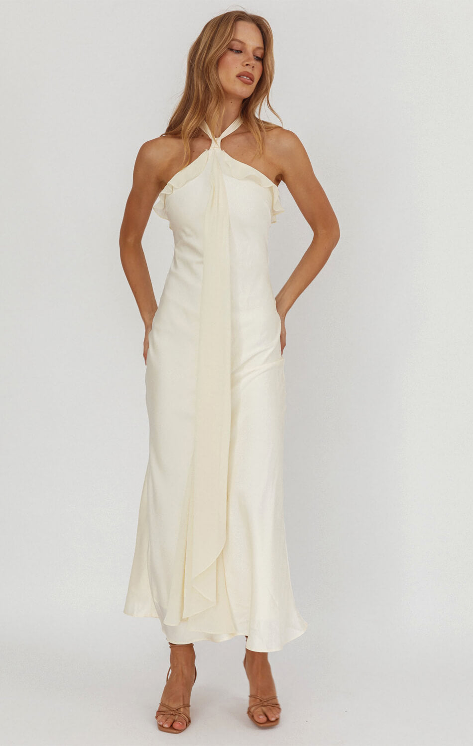 LUMIÈRE HALTER MAXI DRESS - BUTTER YELLOW-Vavasi