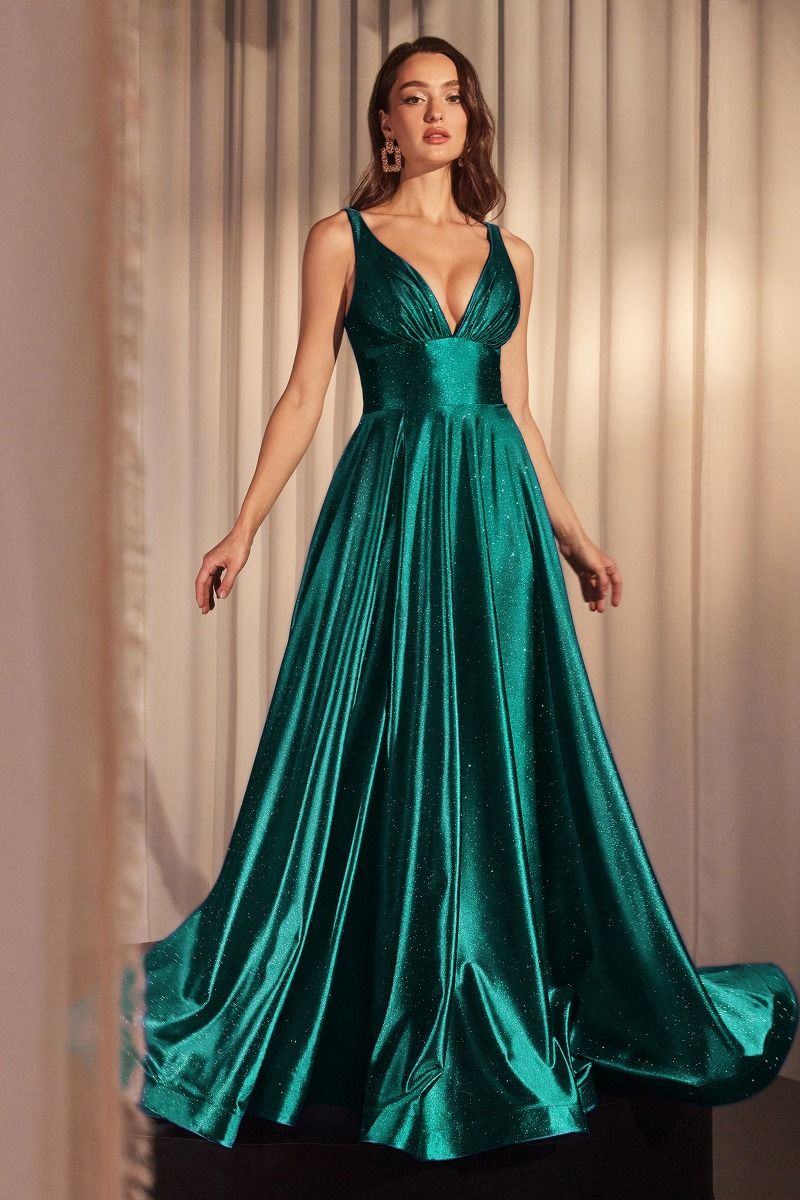 Cecily Gown - Emerald - GLIMMERING STRETCH SATIN A-LINE DRESS-Vavasi