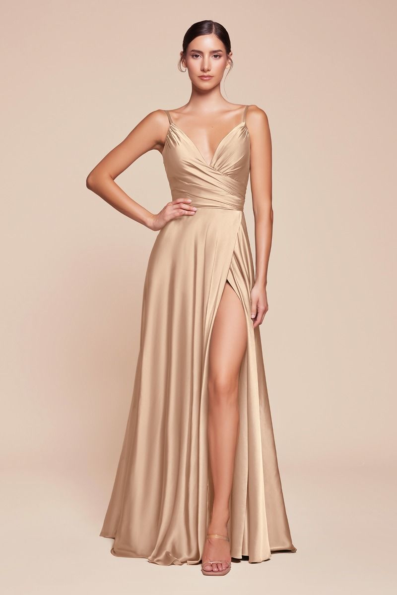 ERICA GOWN - CHAMPAGNE GOLD - SOFT SATIN A-LINE SWEETHEART NECKLINE-Vavasi