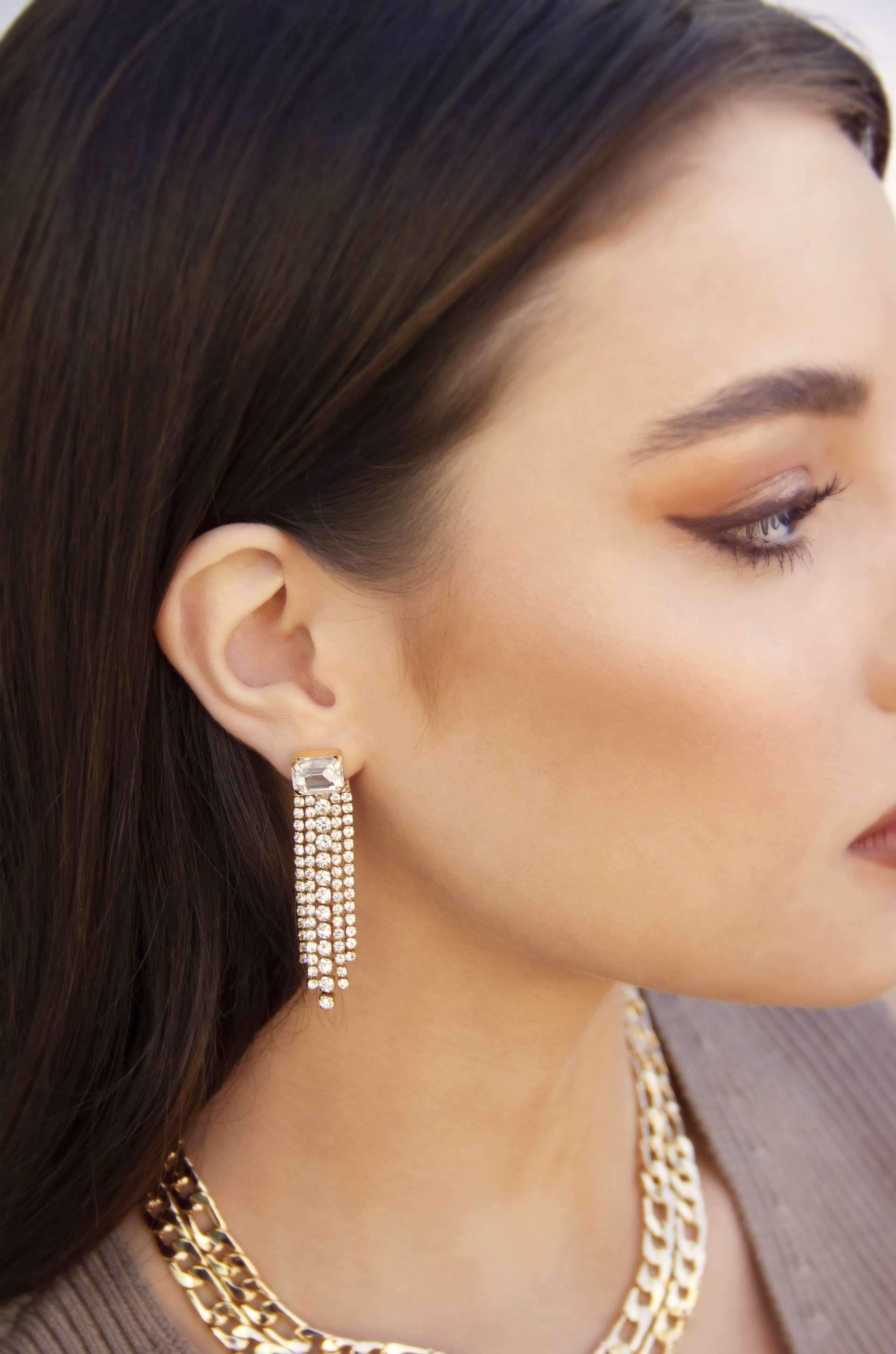 Formal Crystal Fringe Drop Earrings-Vavasi