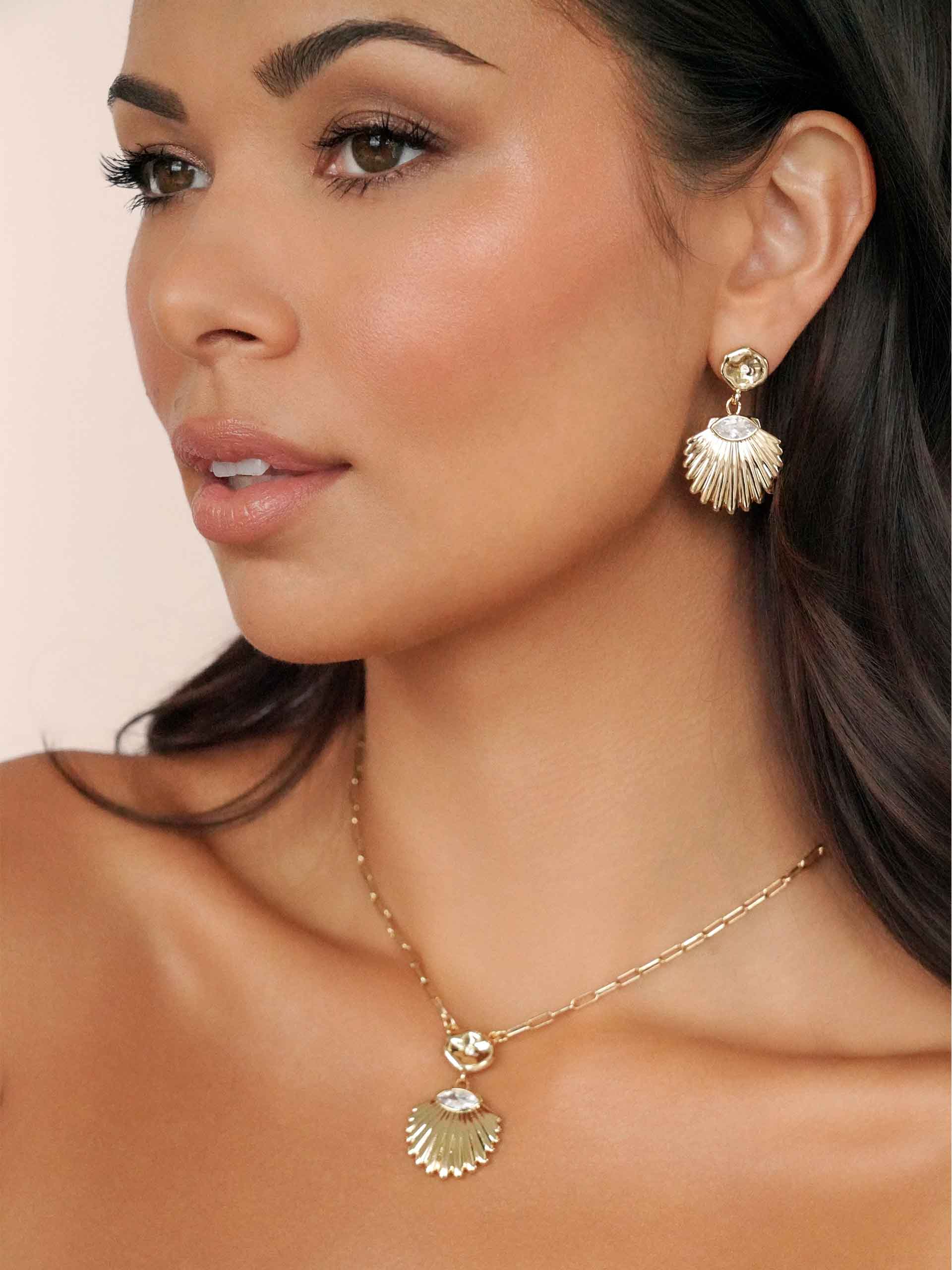 Santorini Shell Drop Earrings-Vavasi