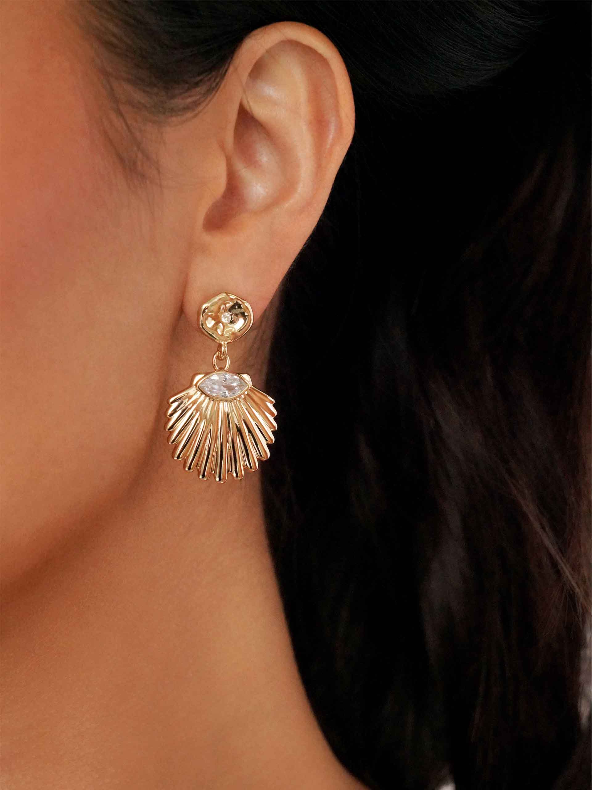 Santorini Shell Drop Earrings-Vavasi